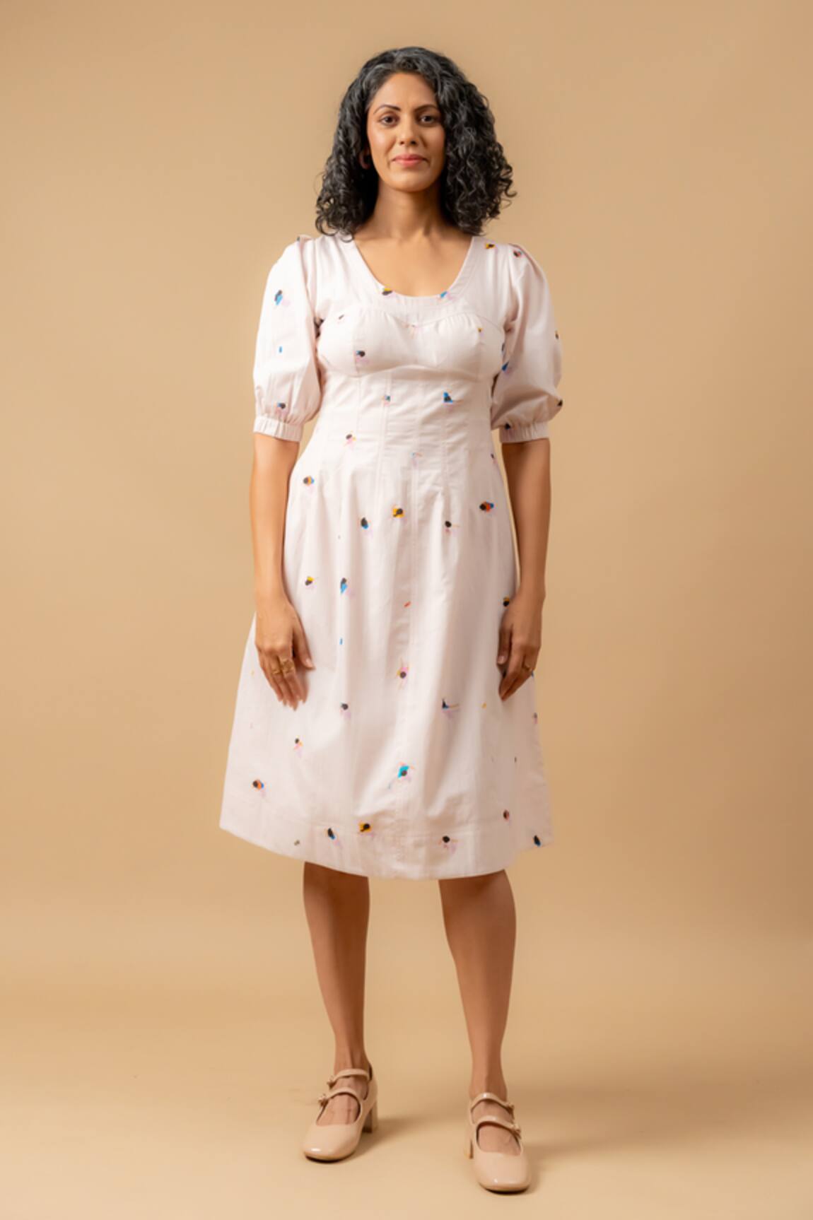 Doodlage Pink Linen Embroidered Dress 