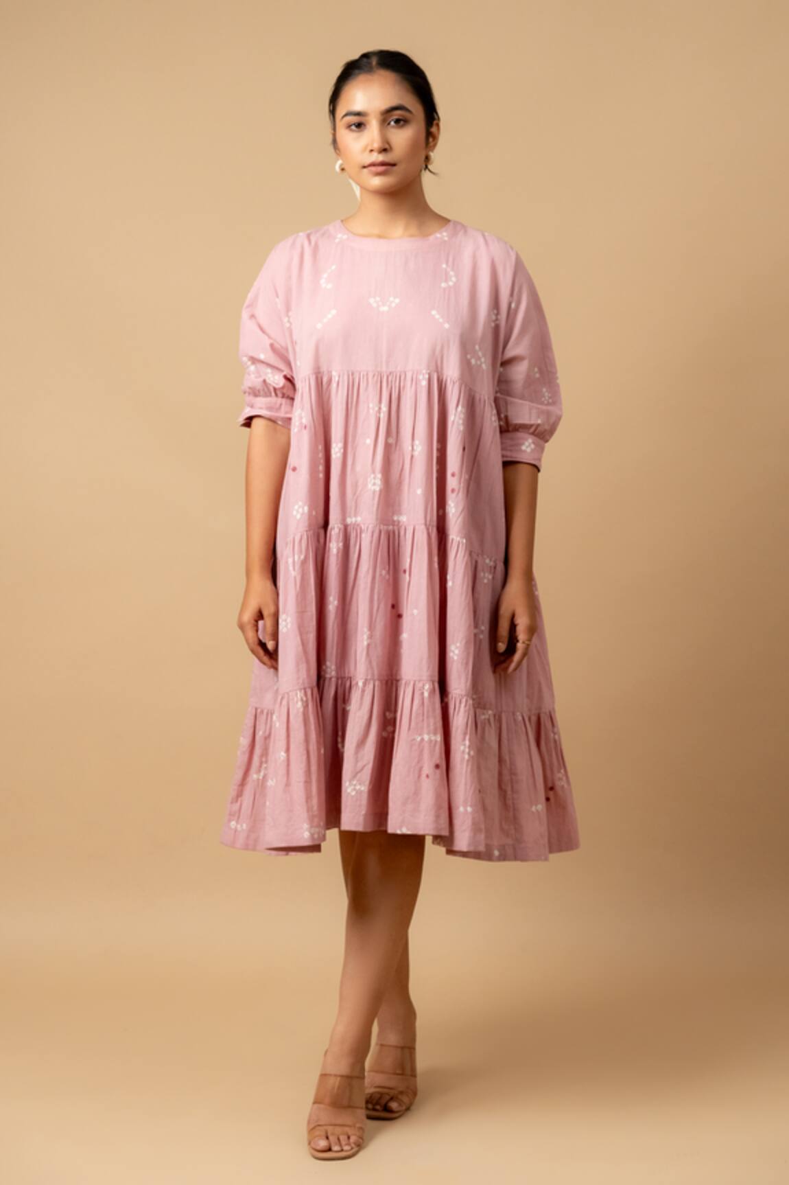 Doodlage Pink Bandhani Tiered Dress 