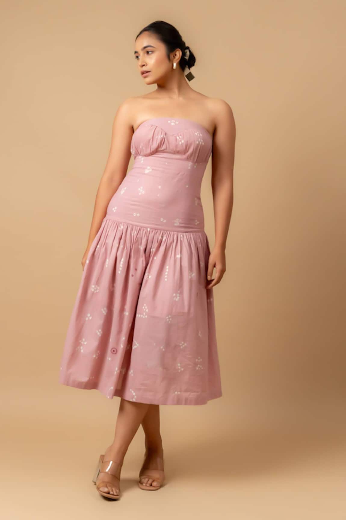 Doodlage Pink Bandhani Strapless Dress 