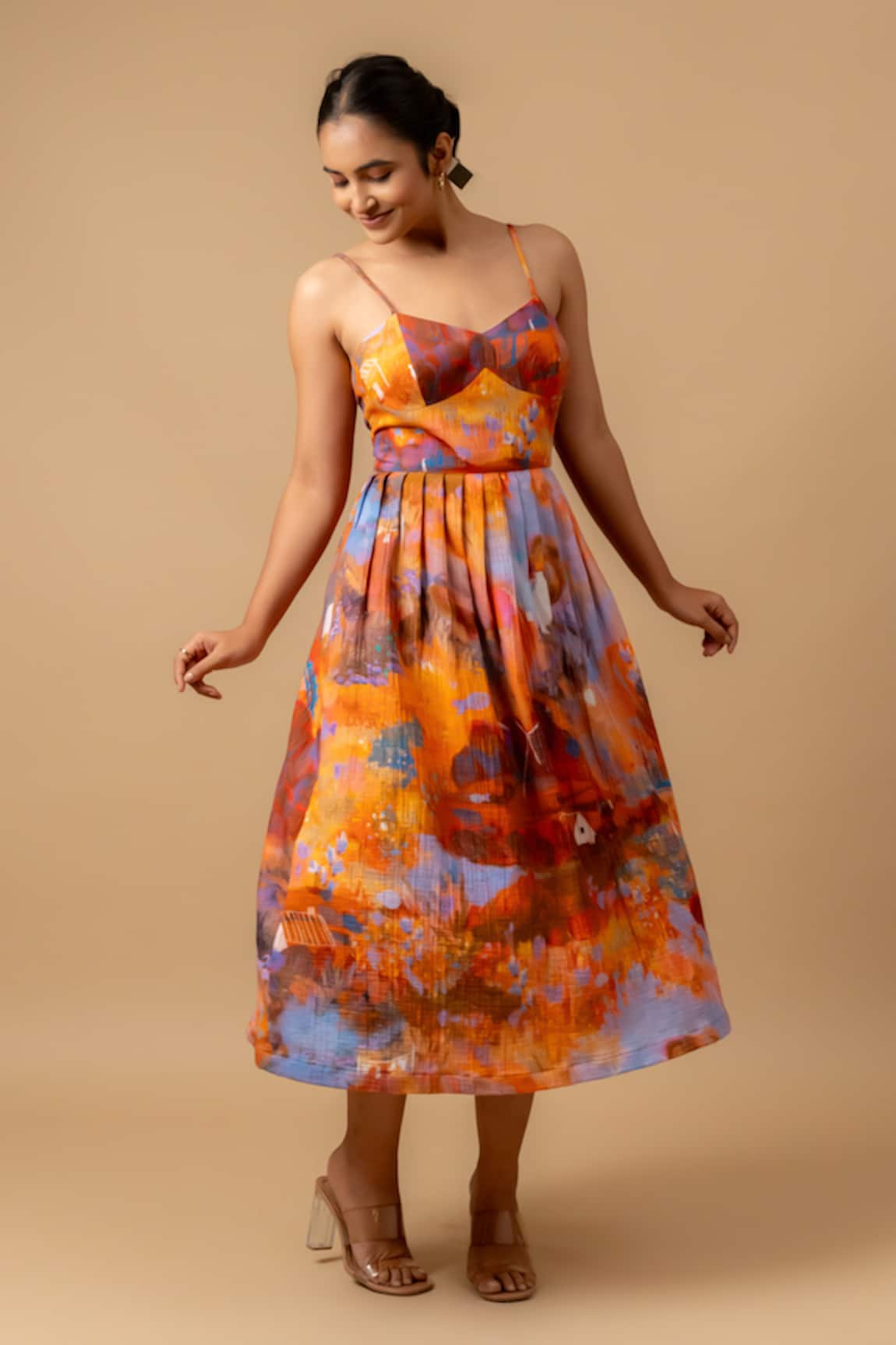 Doodlage Rust Orange Floral Print Dress 