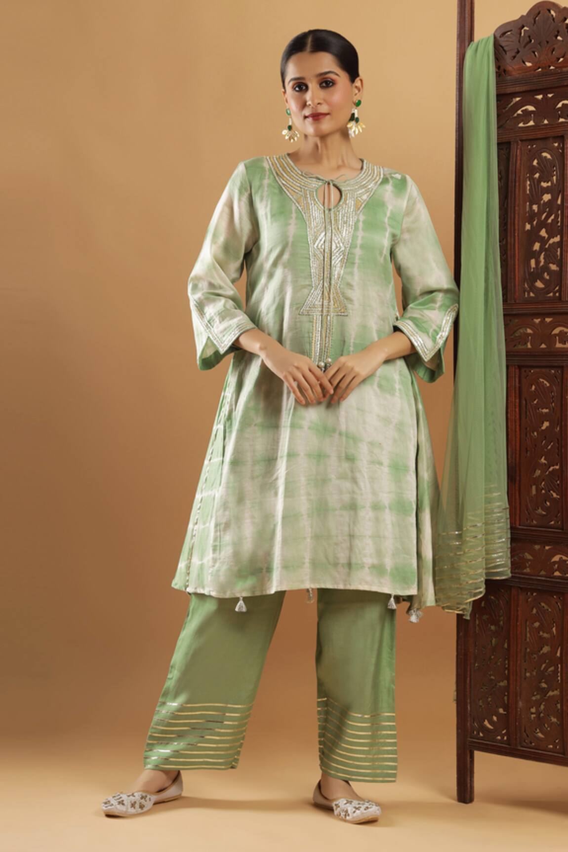 Bha Sha Olive Green Gotta Patti Kurta Set 