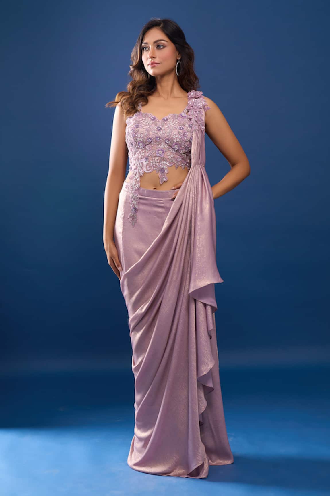 Samyukta Singhania Pink Pre-Draped Saree With Blouse 