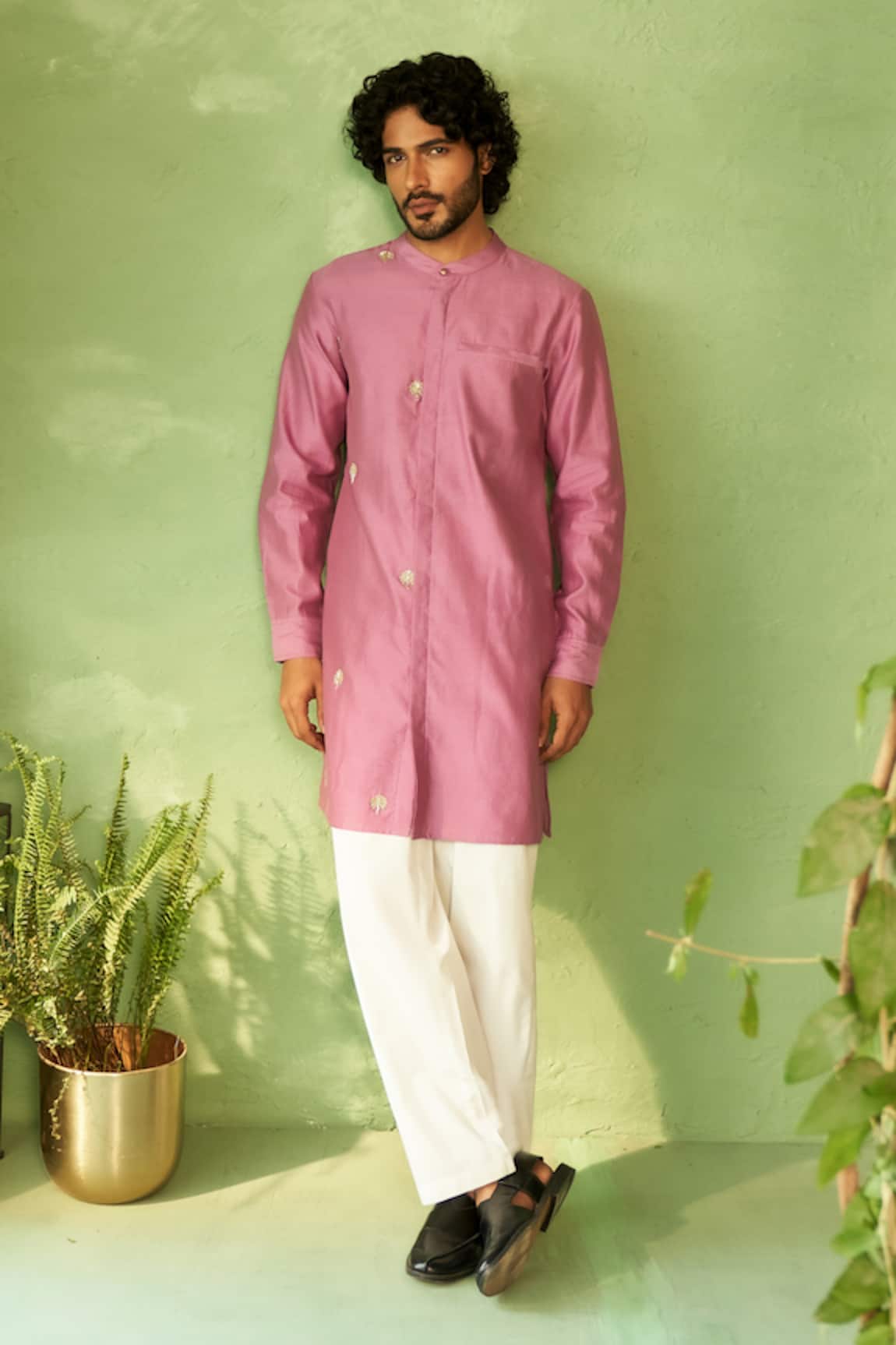 Charkhee Chanderi Purple Kurta & Pant Set 