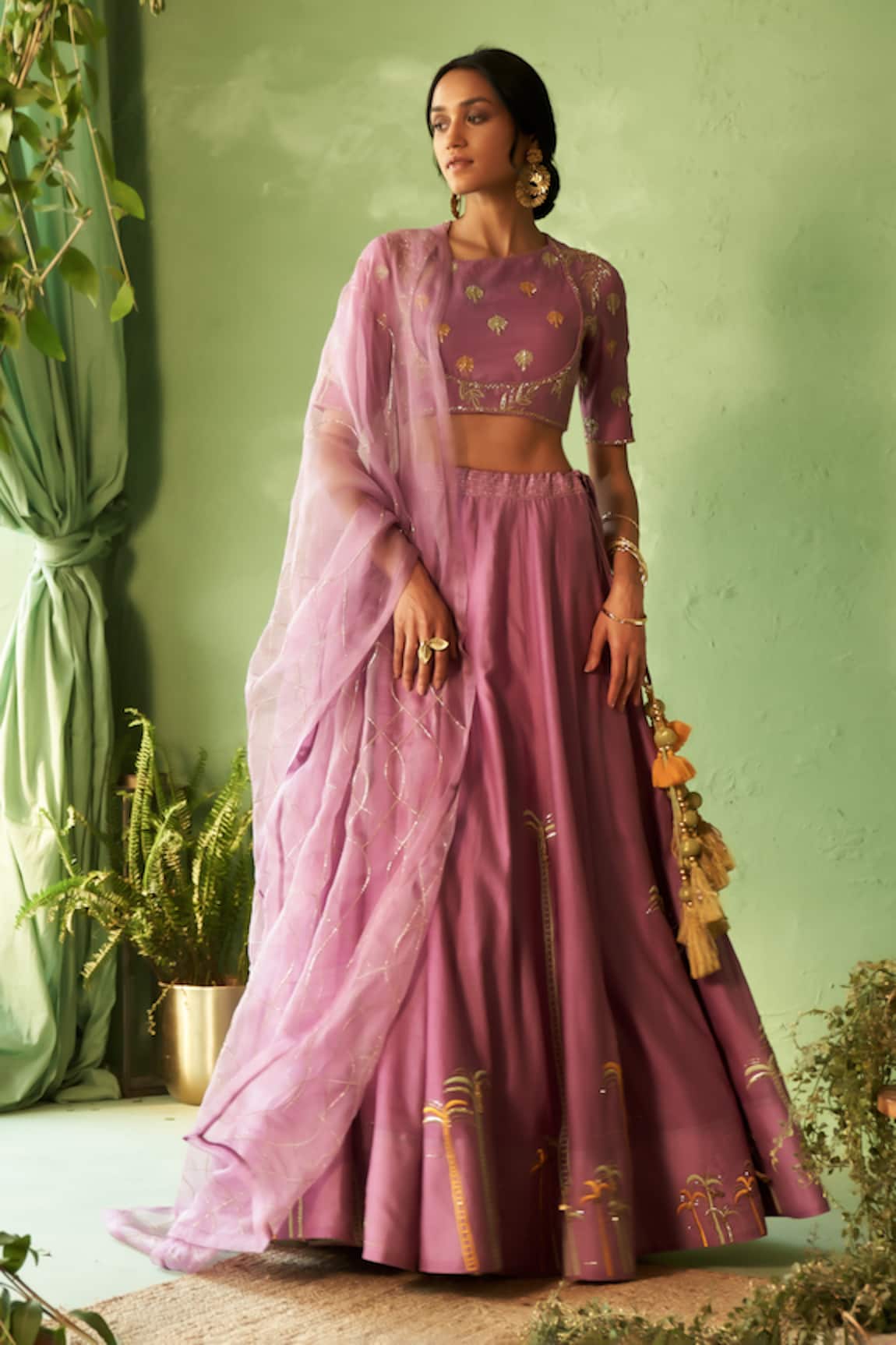 Charkhee Purple Chanderi Embroidered Lehenga Set 