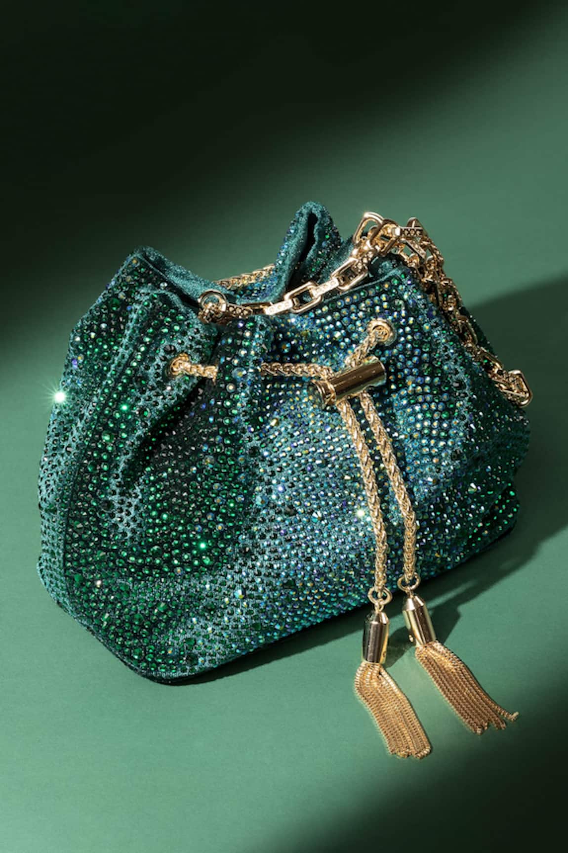 House Of Bio Nora Green Velvet Potli Bag  