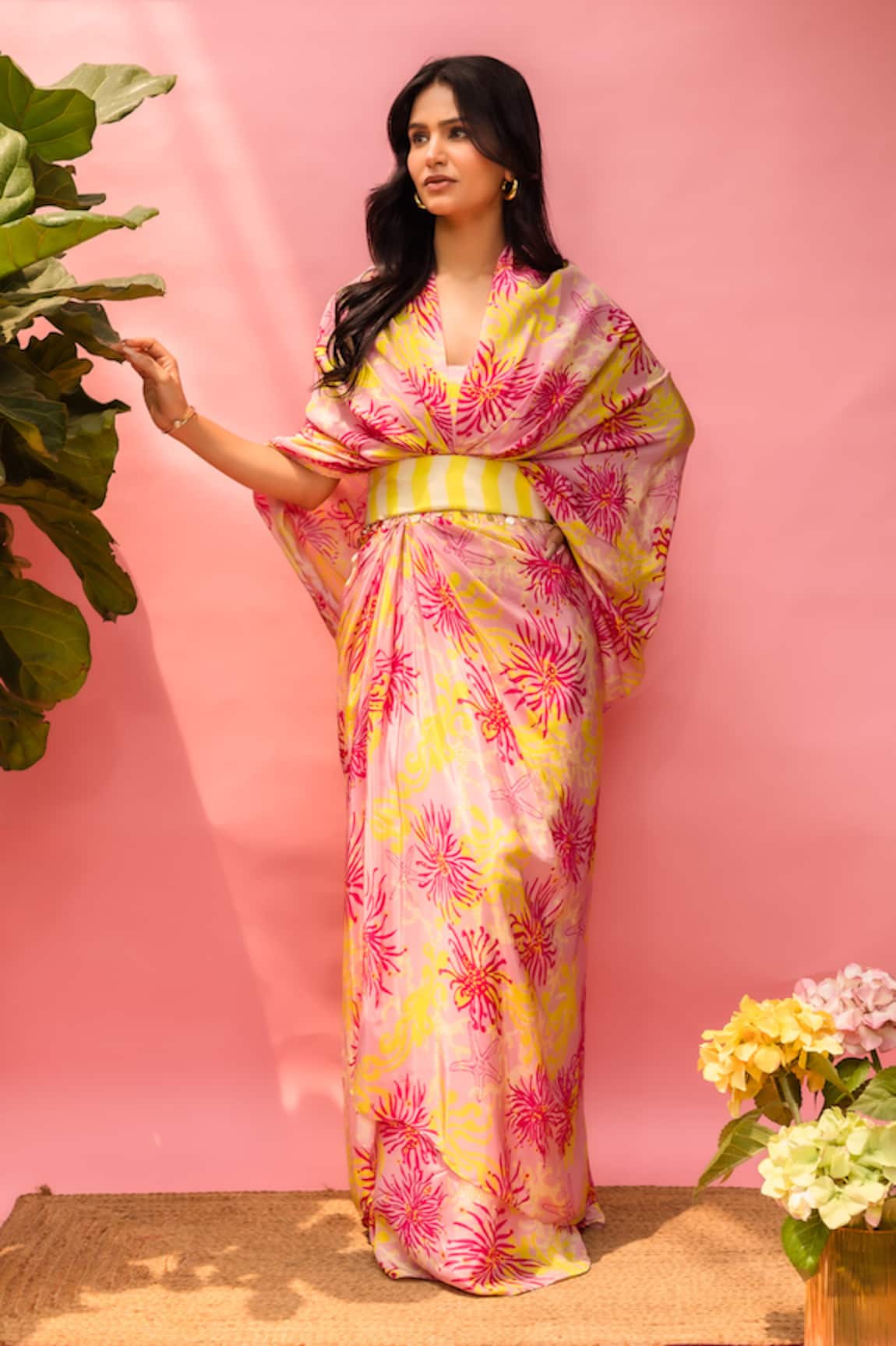 Meher By Islie Printed Pink Designer Dress with Tassels 