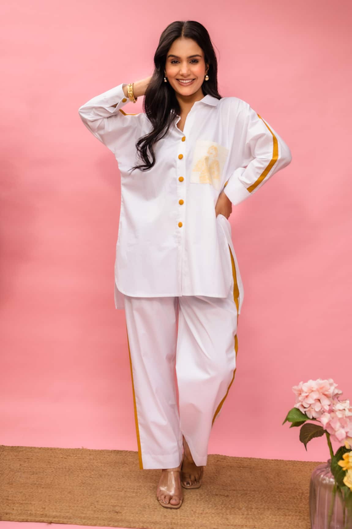 Meher By Islie Hand Painted White Pant Set 