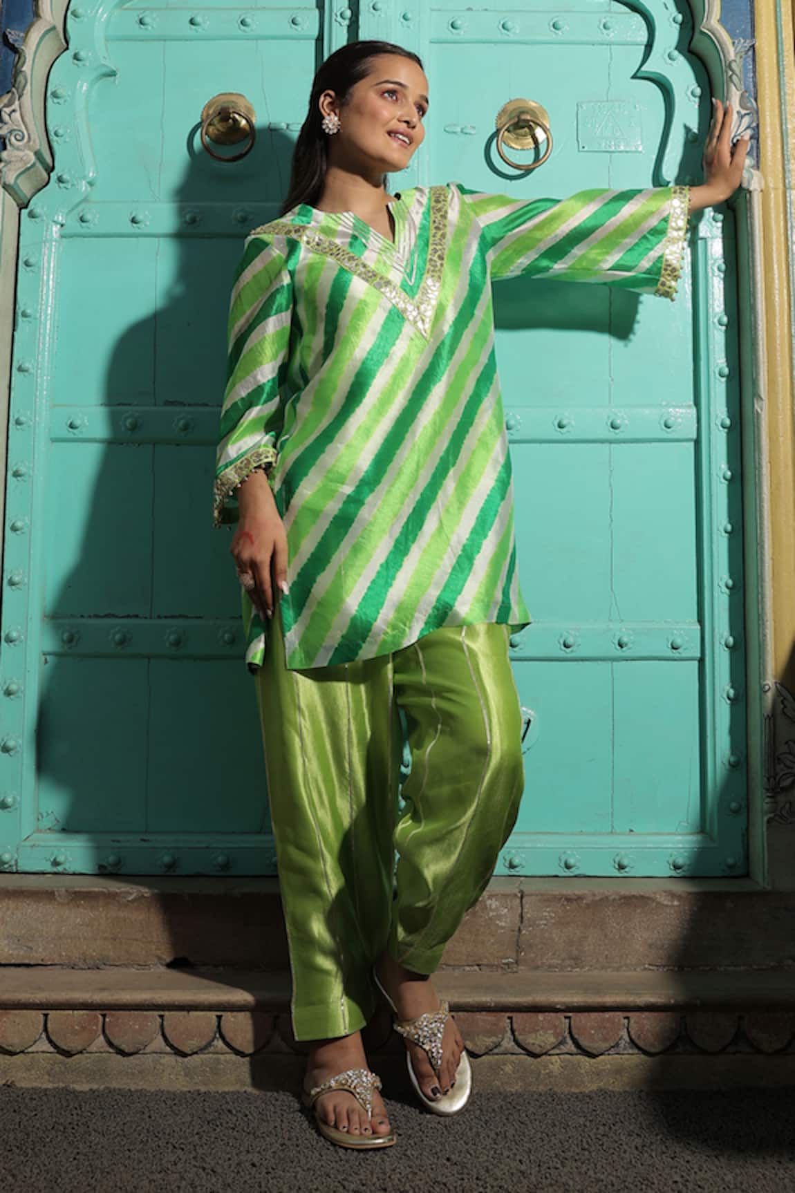 Meher By Islie Green Hand Embroidered Kurta & Salwar Set 