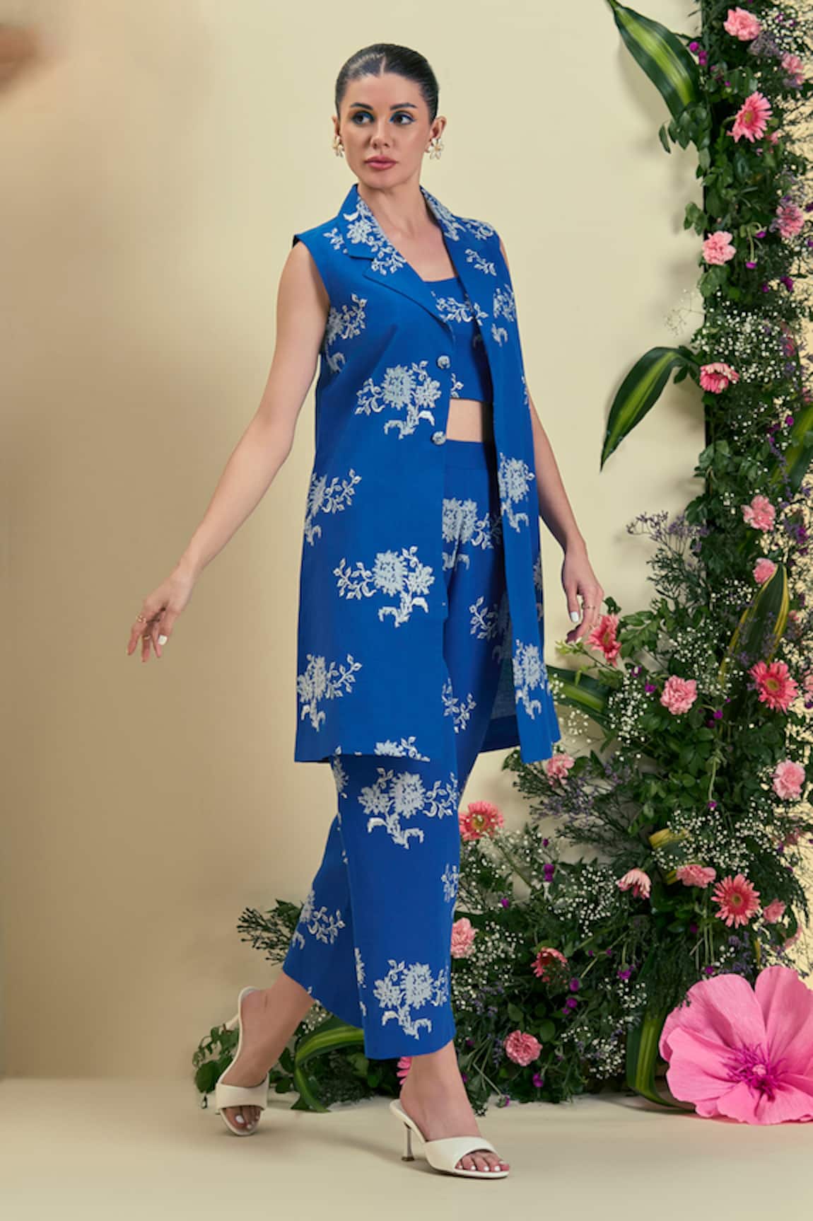 Origani Thread Embroidered Blue Jacket Set 