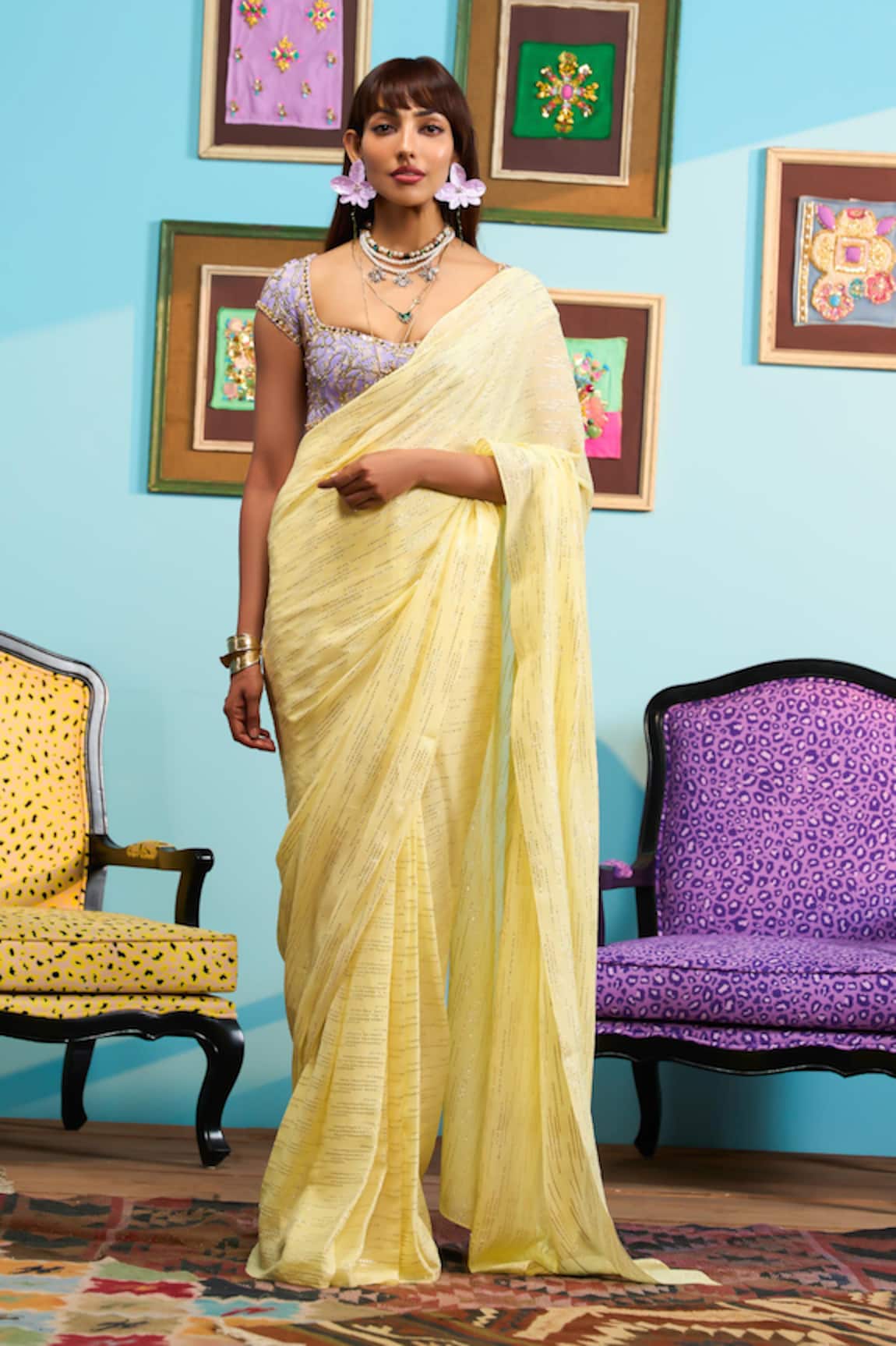 Papa Don't Preach Embroidered Lurex Pre-Stitched Saree Set 