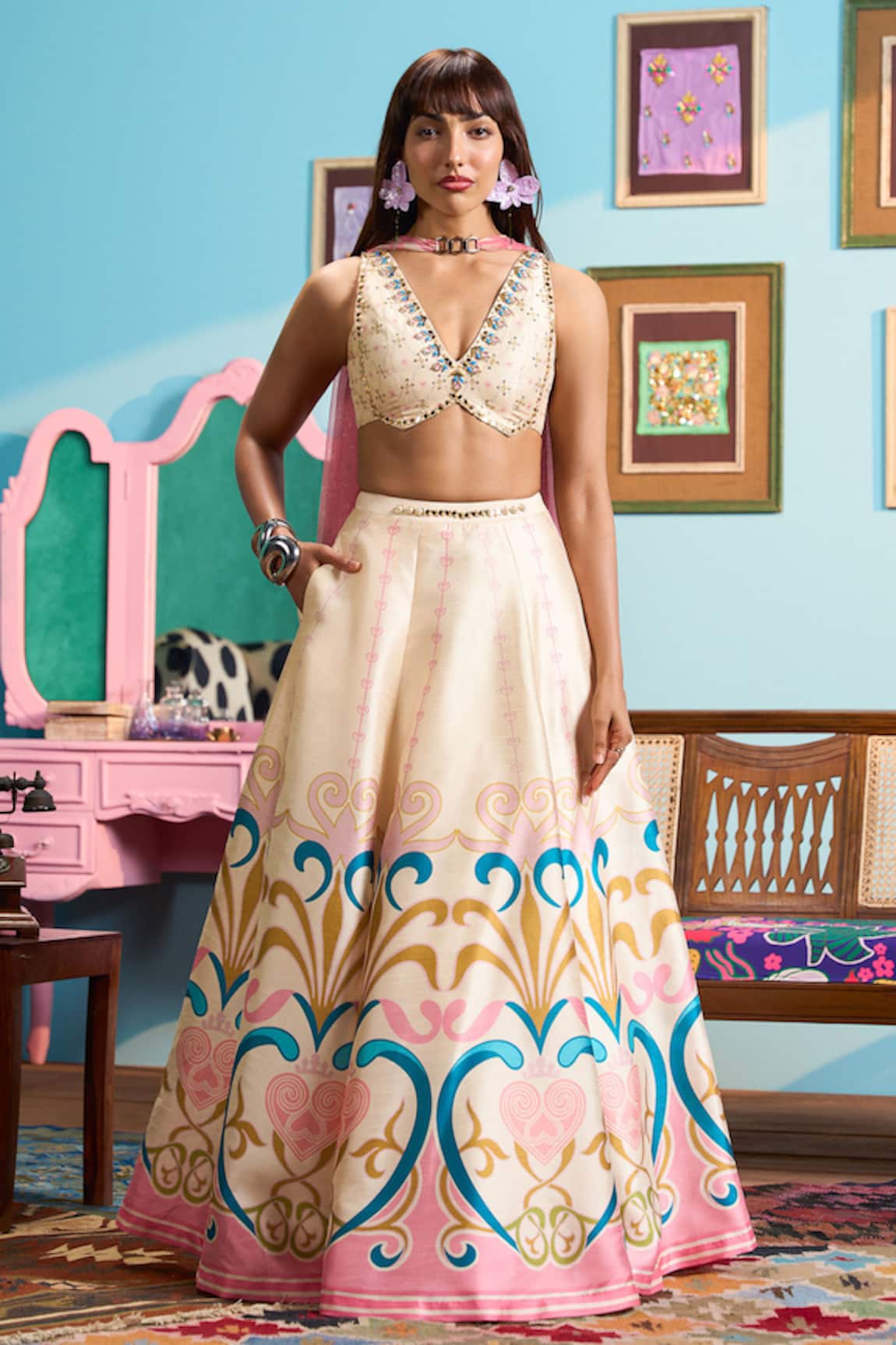 Papa Don't Preach Ivory Printed Lehenga Set 