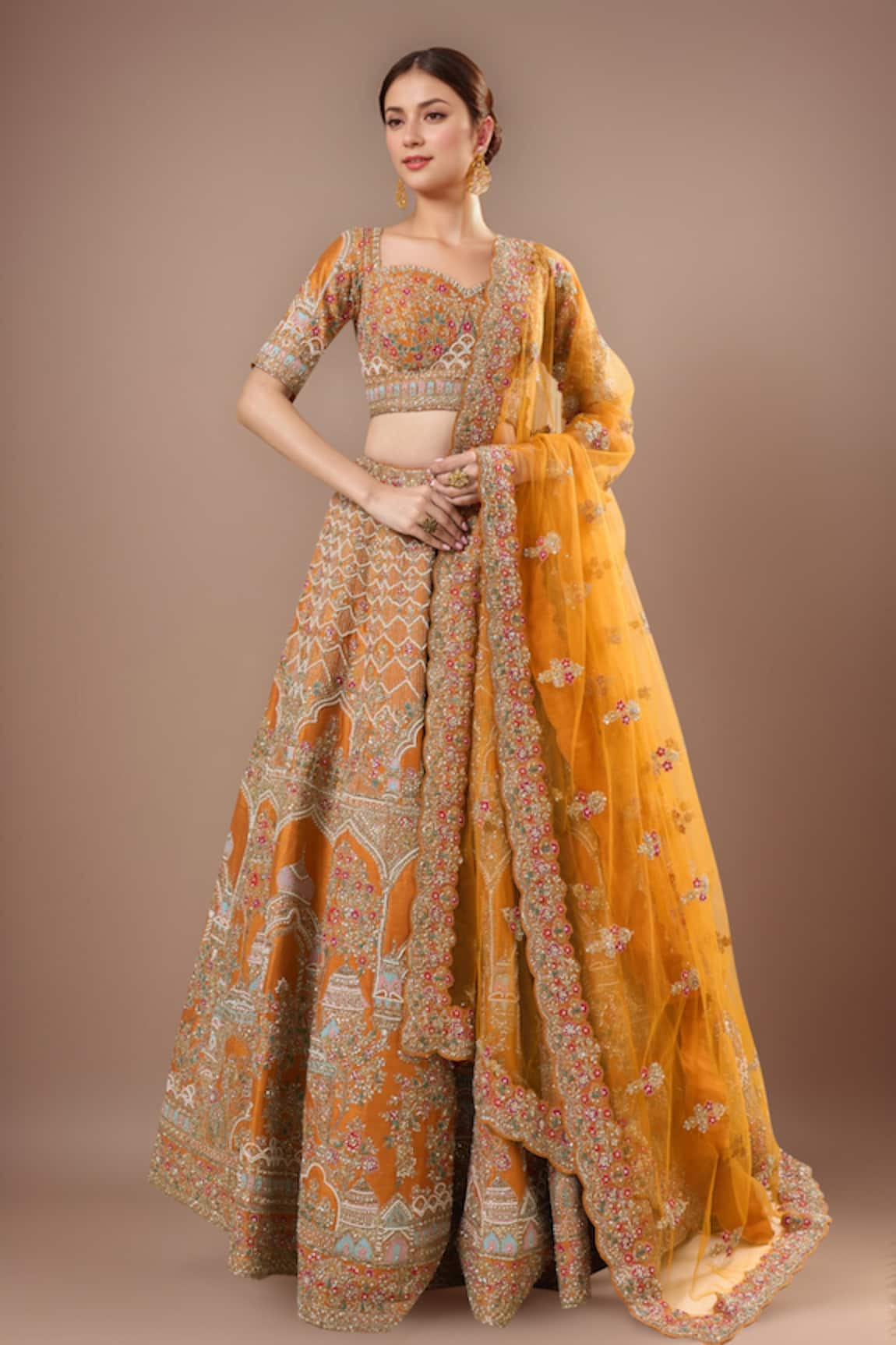 Kalighata Rust Lucknowi Lehenga Set 