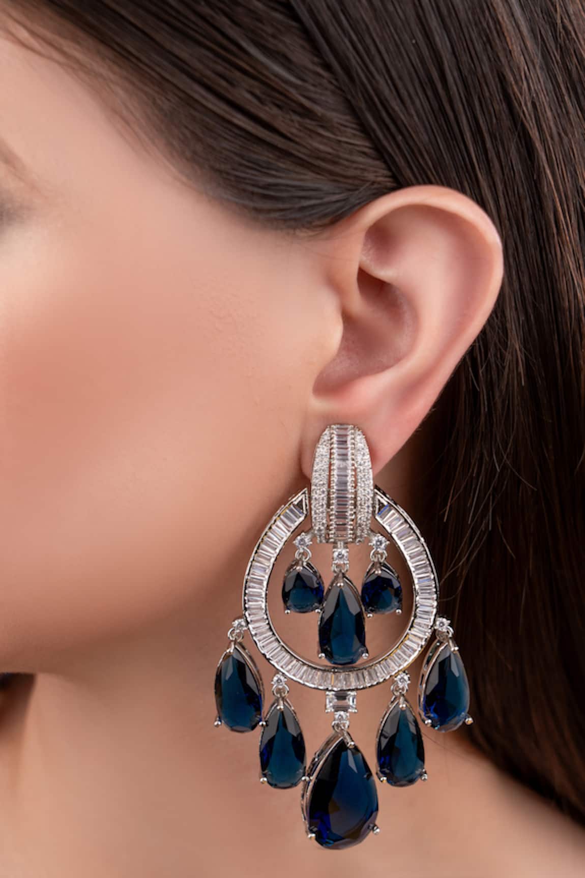 Anana Navy Blue Designer Silver Earrings 