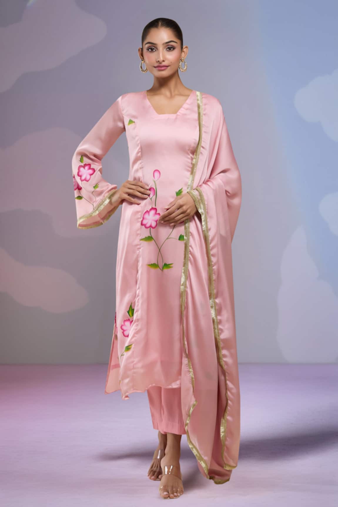 Samyukta Singhania Hand Painted Satin Kurta Set 