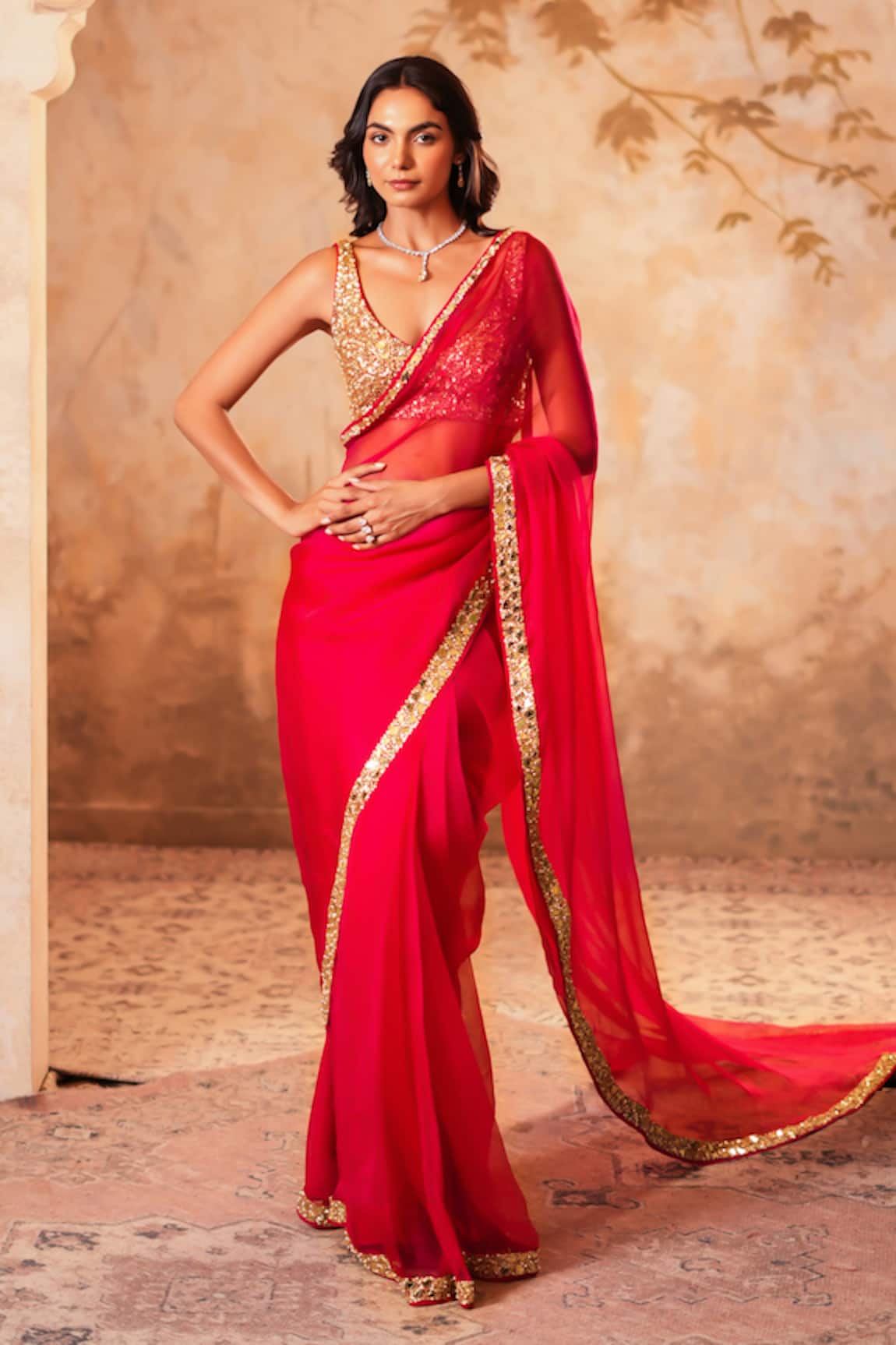 Kiran Kalsi Pink Hand Embroidered Saree Set 