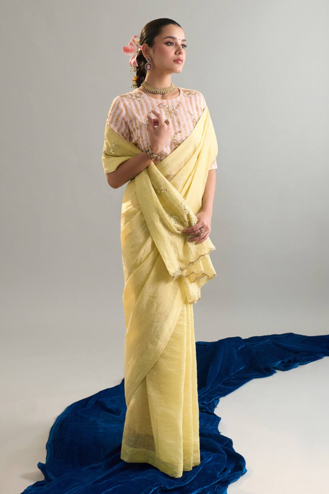 Anantaa By Roohi X AZA Embroidered Pink Striped Blouse 