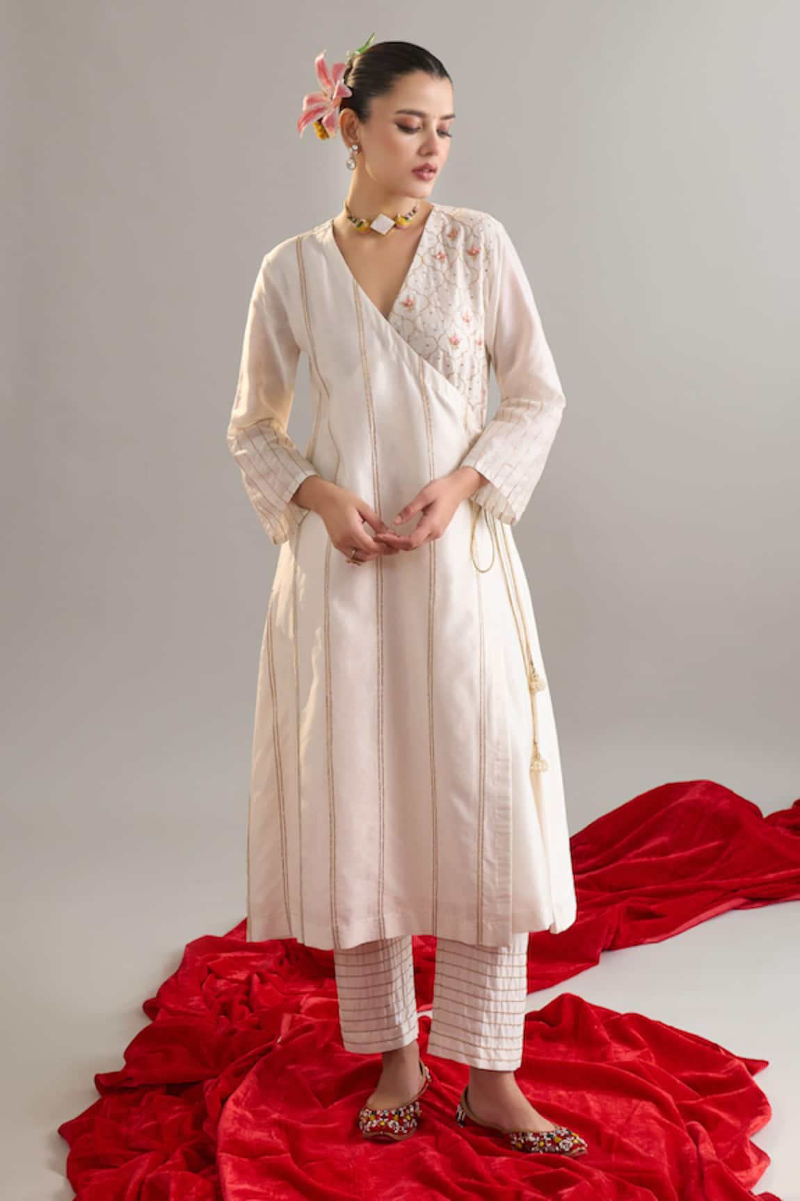Anantaa By Roohi X AZA Embroidered Off White Angarkha & Pant Set 
