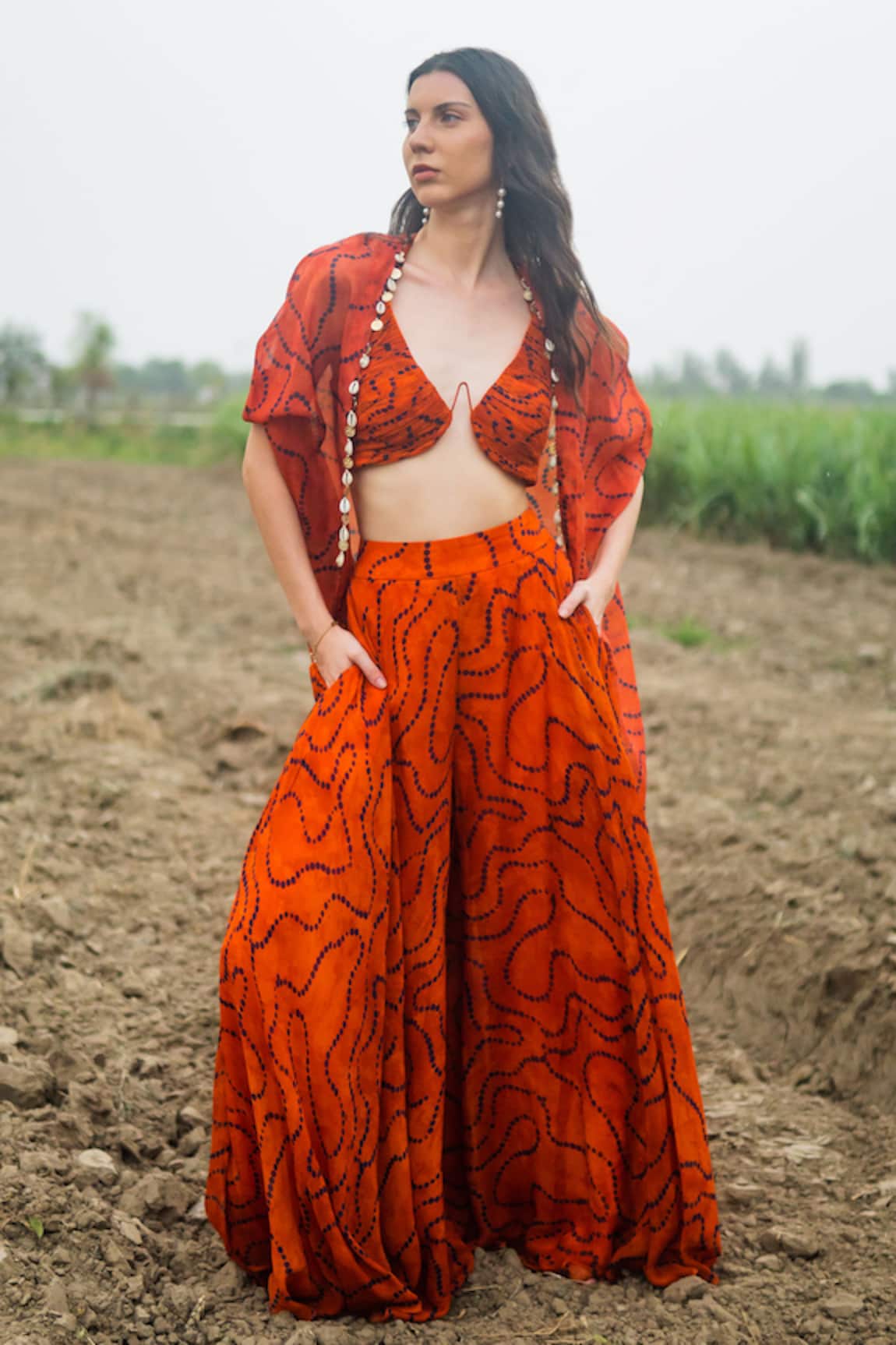 Gazab by Miku Kumar Orange Designer Cape Set 