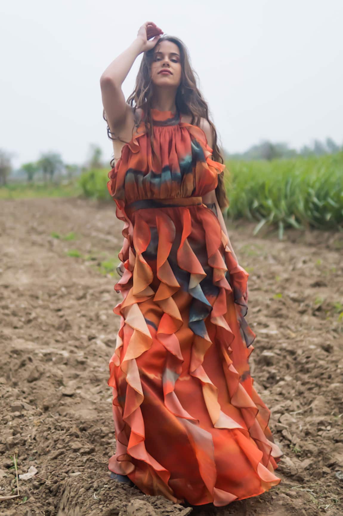 Gazab by Miku Kumar Multi Color Ruffled Maxi Dress 