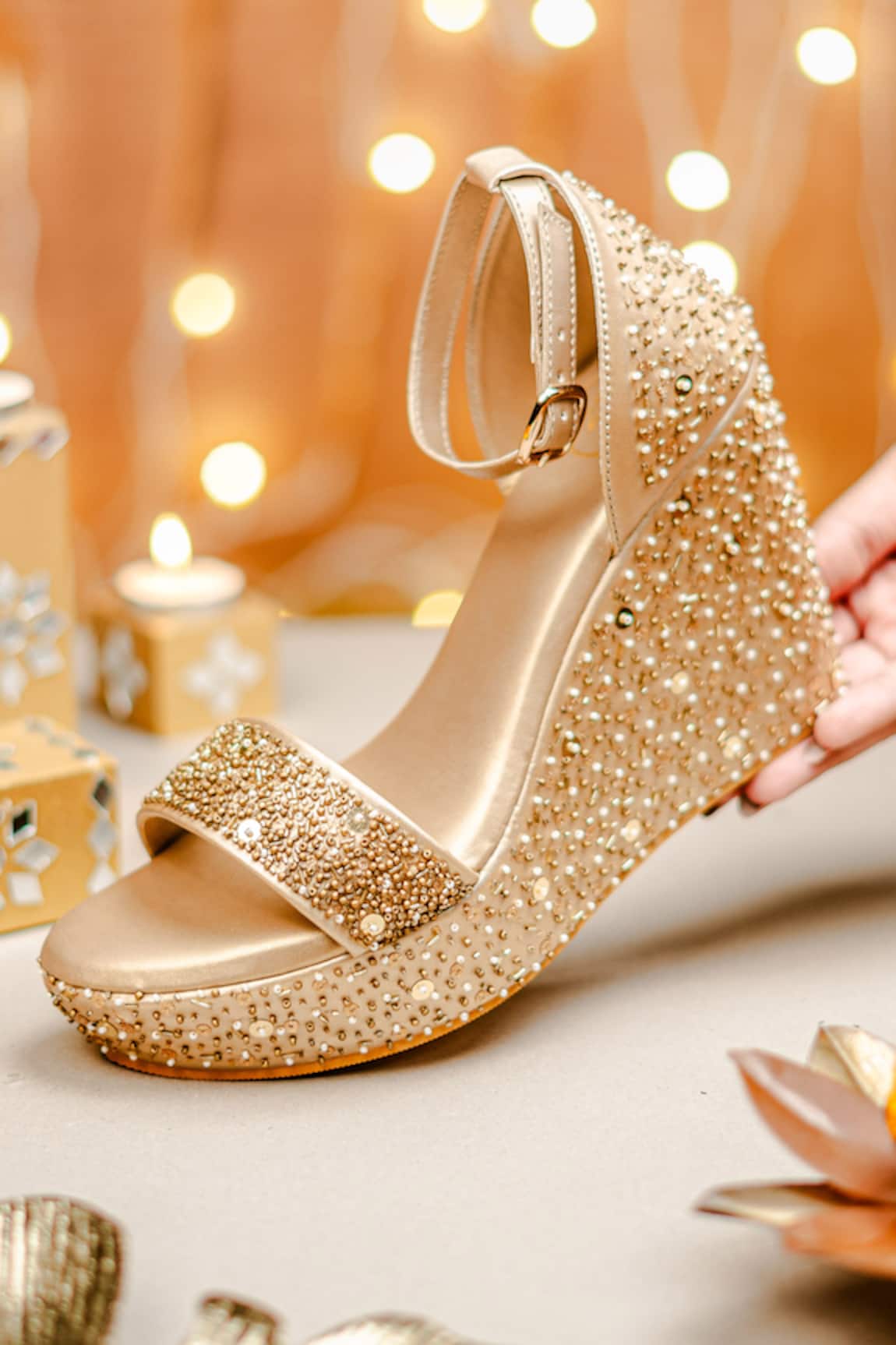 NR By Nidhi Rathi Embellished Open-Toe Wedge Heels 