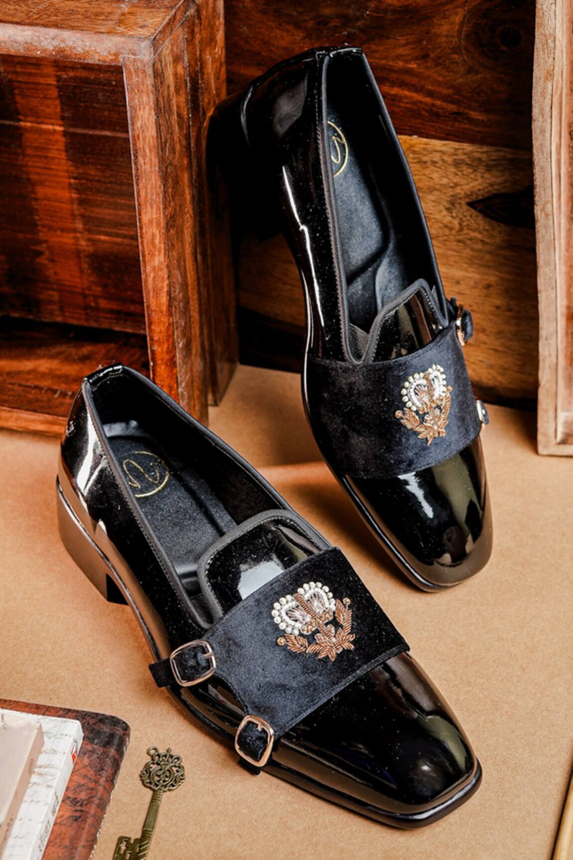 NR By Nidhi Rathi Embroidered Suede Monk Shoes 