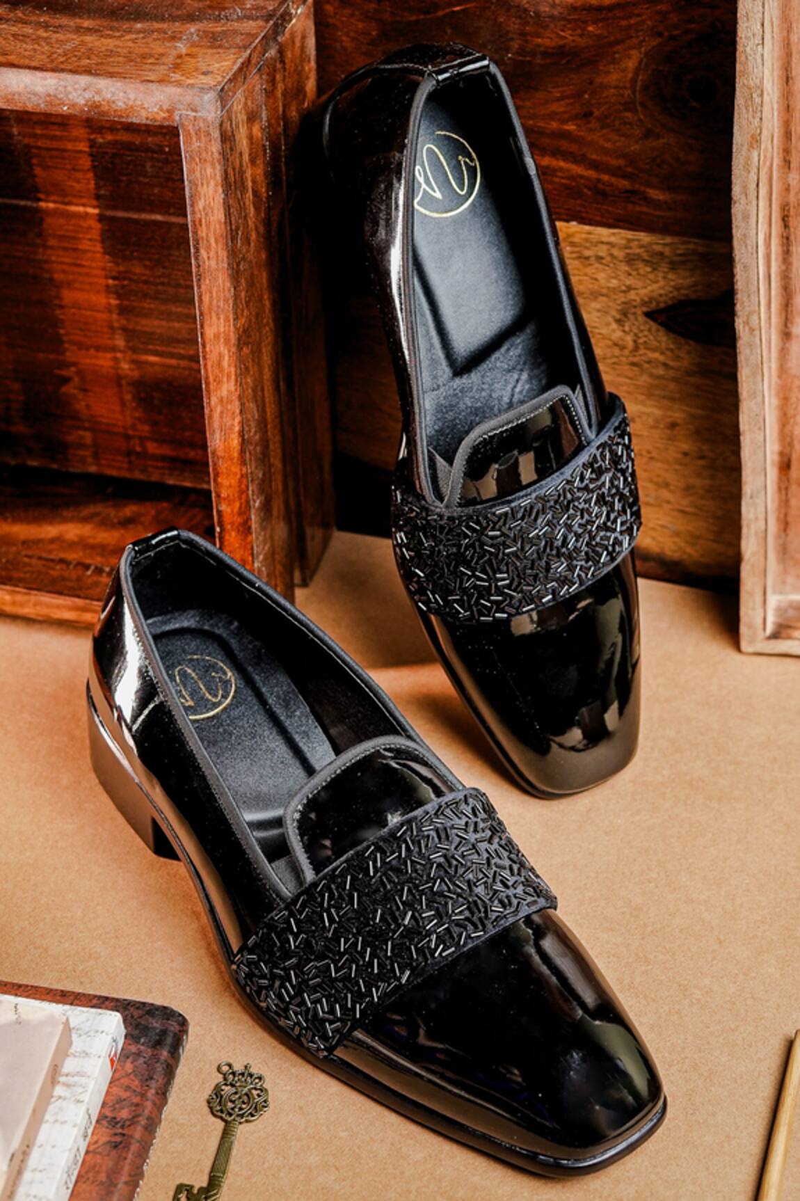 NR By Nidhi Rathi Glossy Black Patent Monk Shoes 