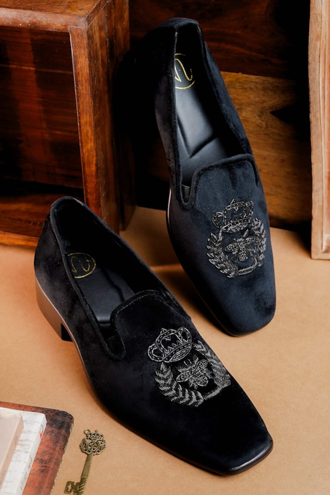 NR By Nidhi Rathi Black Suede Slip-On Loafers 