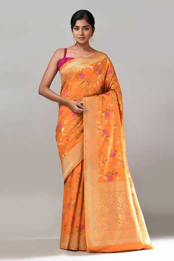 Khwaab By Sanjana Lakhani Flower Weave Banarasi Silk Saree With Running Blouse 
