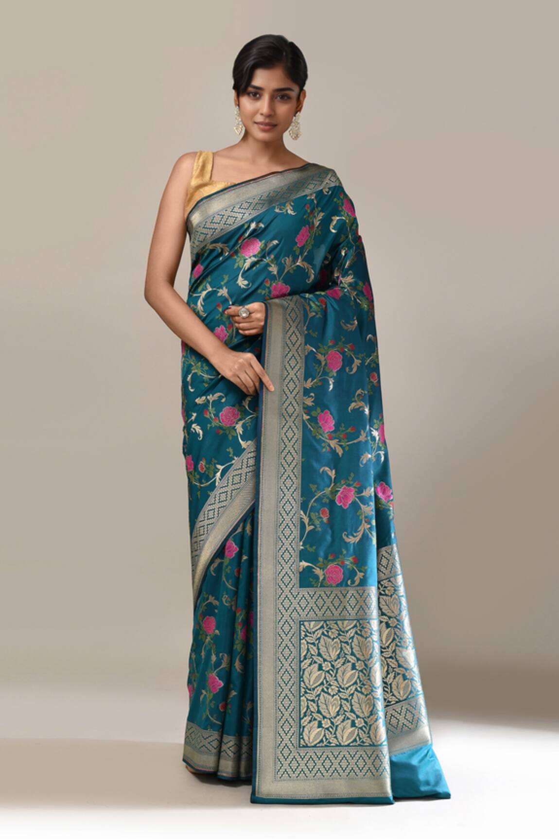 Samyukta Singhania Flower Weave Banarasi Silk Saree With Running Blouse 