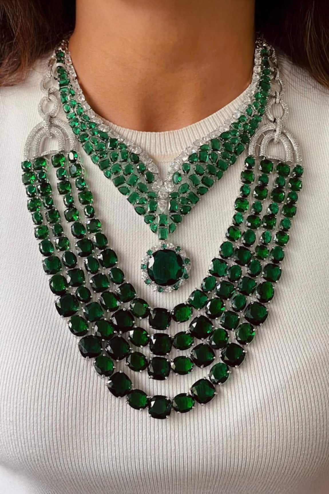 Prerto Emerald Green Layered Necklace Set 