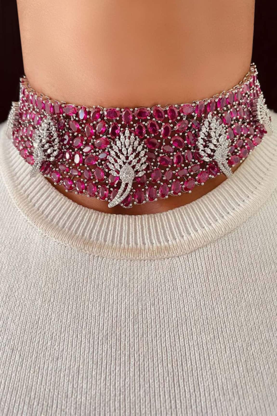 Prerto Ruby Pink Choker Necklace Set 