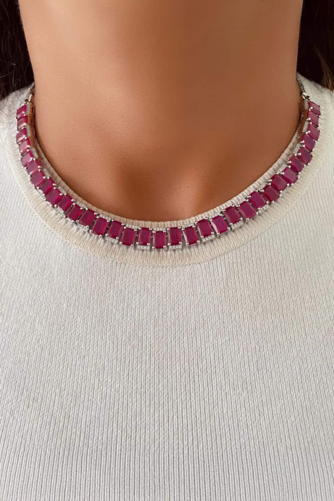 Prerto Ruby Purple Tennis Necklace Set 