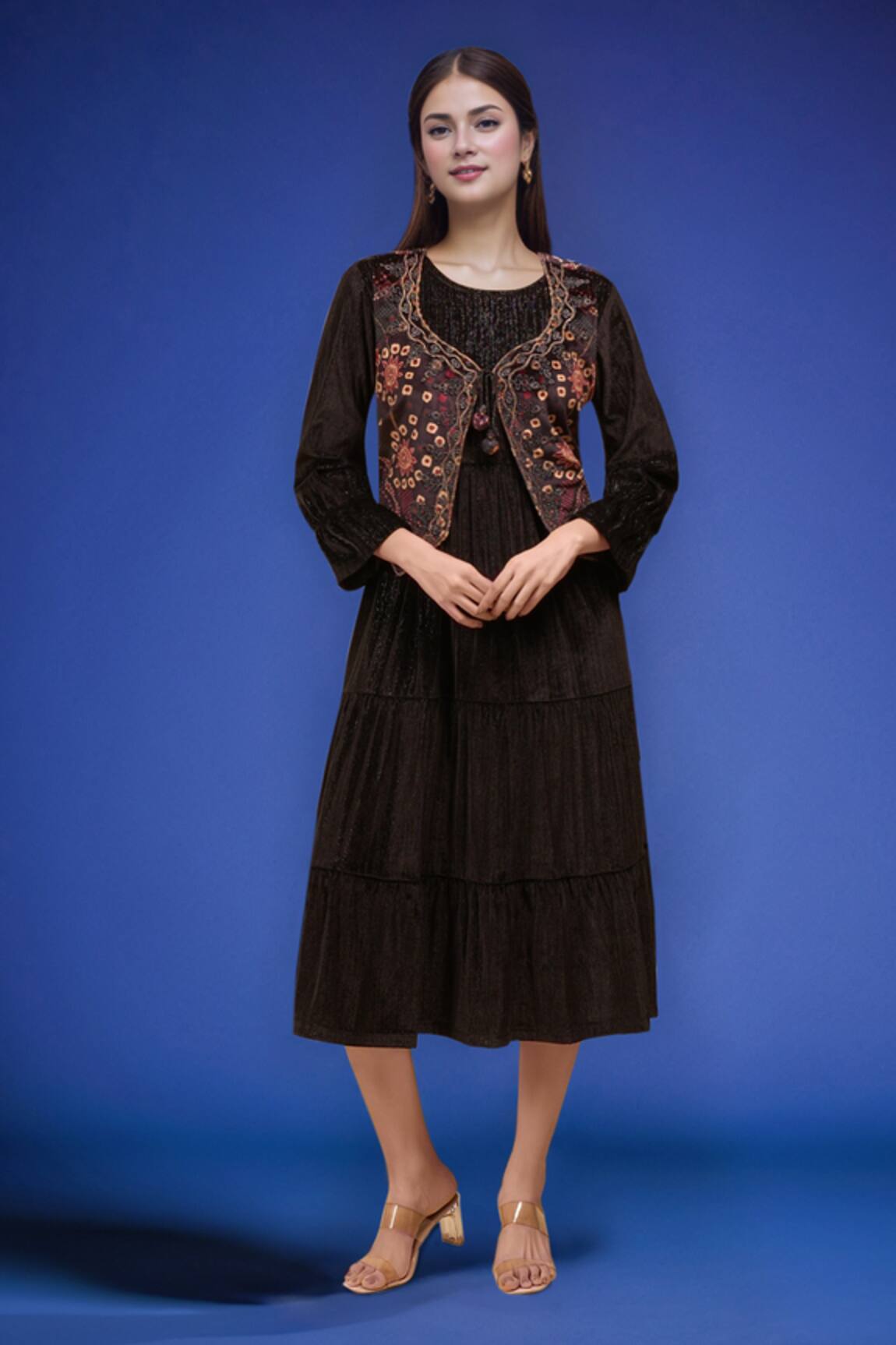 Samyukta Singhania Black Dress With Embroidered Jacket 