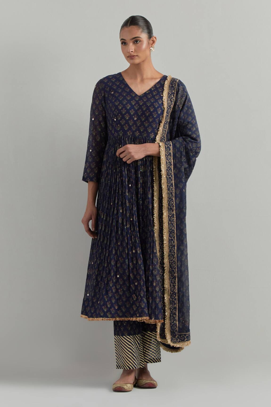 Ikshita Choudhary Blue Block Printed Anarkali Set 