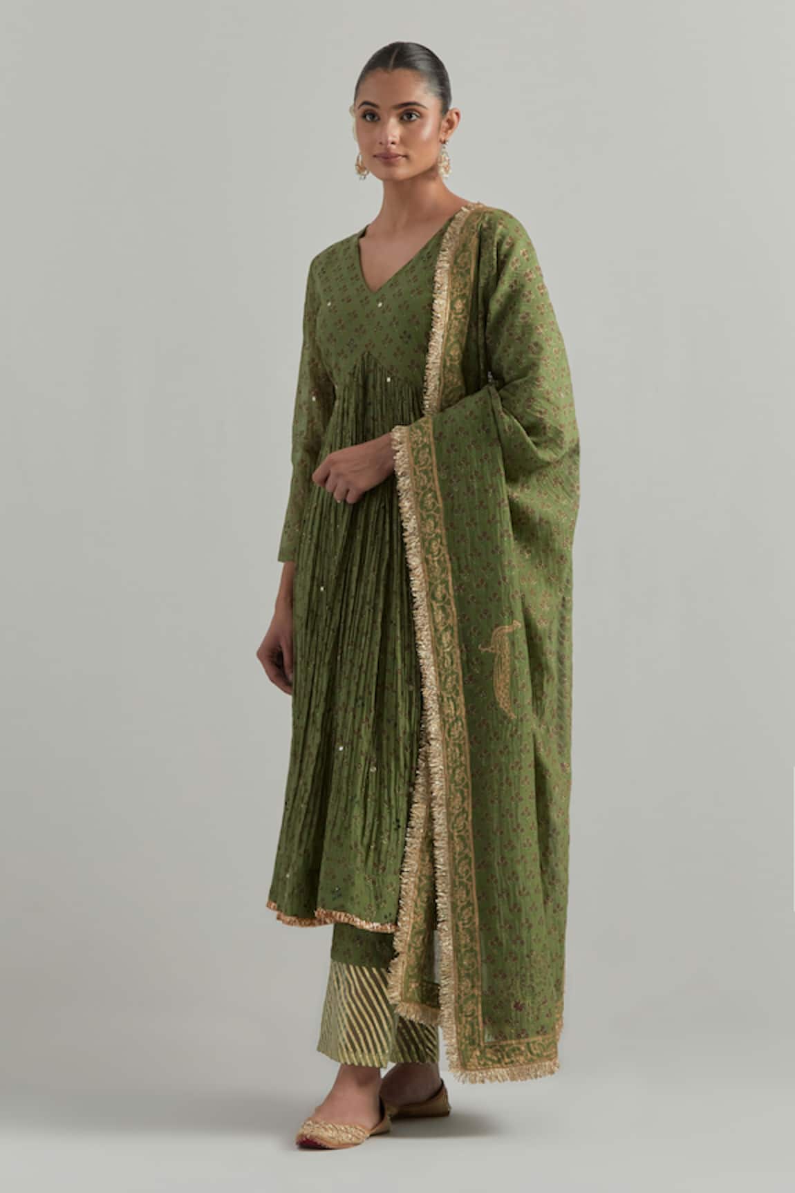 Ikshita Choudhary Green Block Printed Anarkali Set 