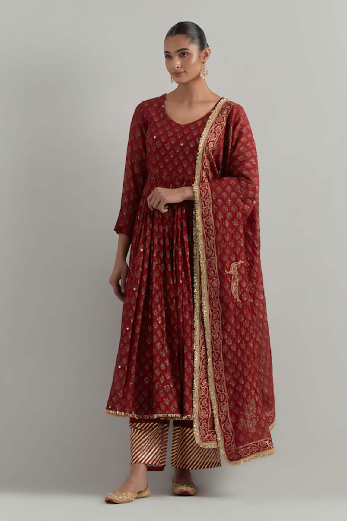 Ikshita Choudhary Red Block Printed Anarkali Set 
