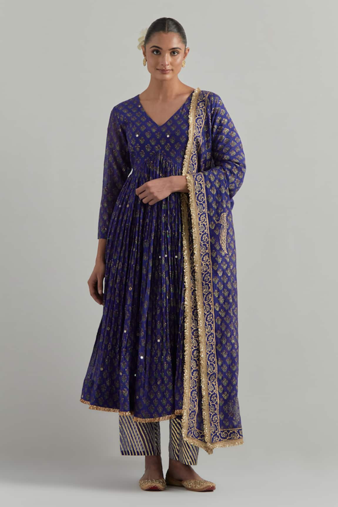 Ikshita Choudhary Blue Block Printed Anarkali Set 
