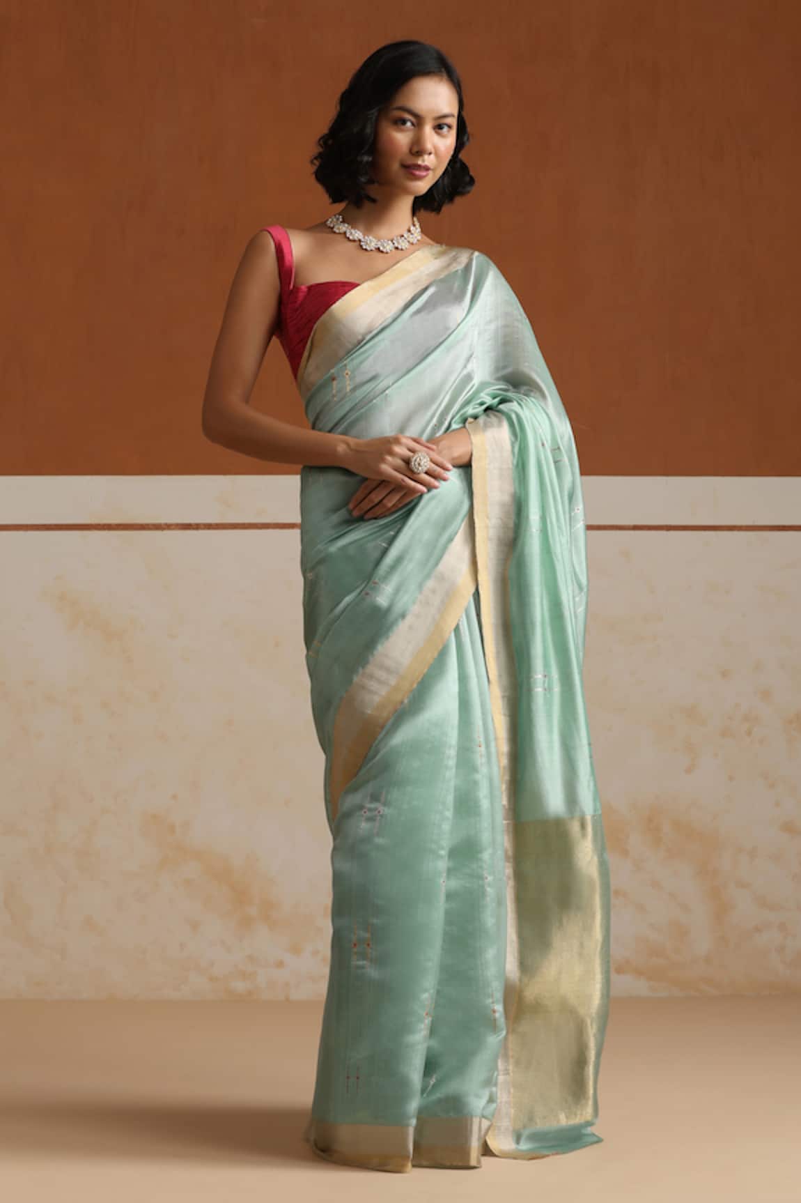 Weaver Story Chanderi Aqua Blue Saree With Running Blouse 