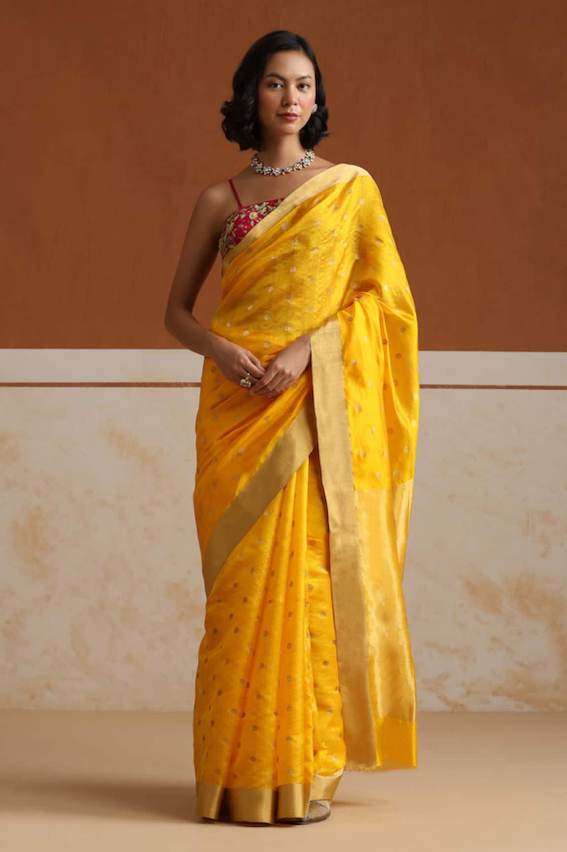 Weaver Story Yellow Chanderi Saree With Running Blouse 