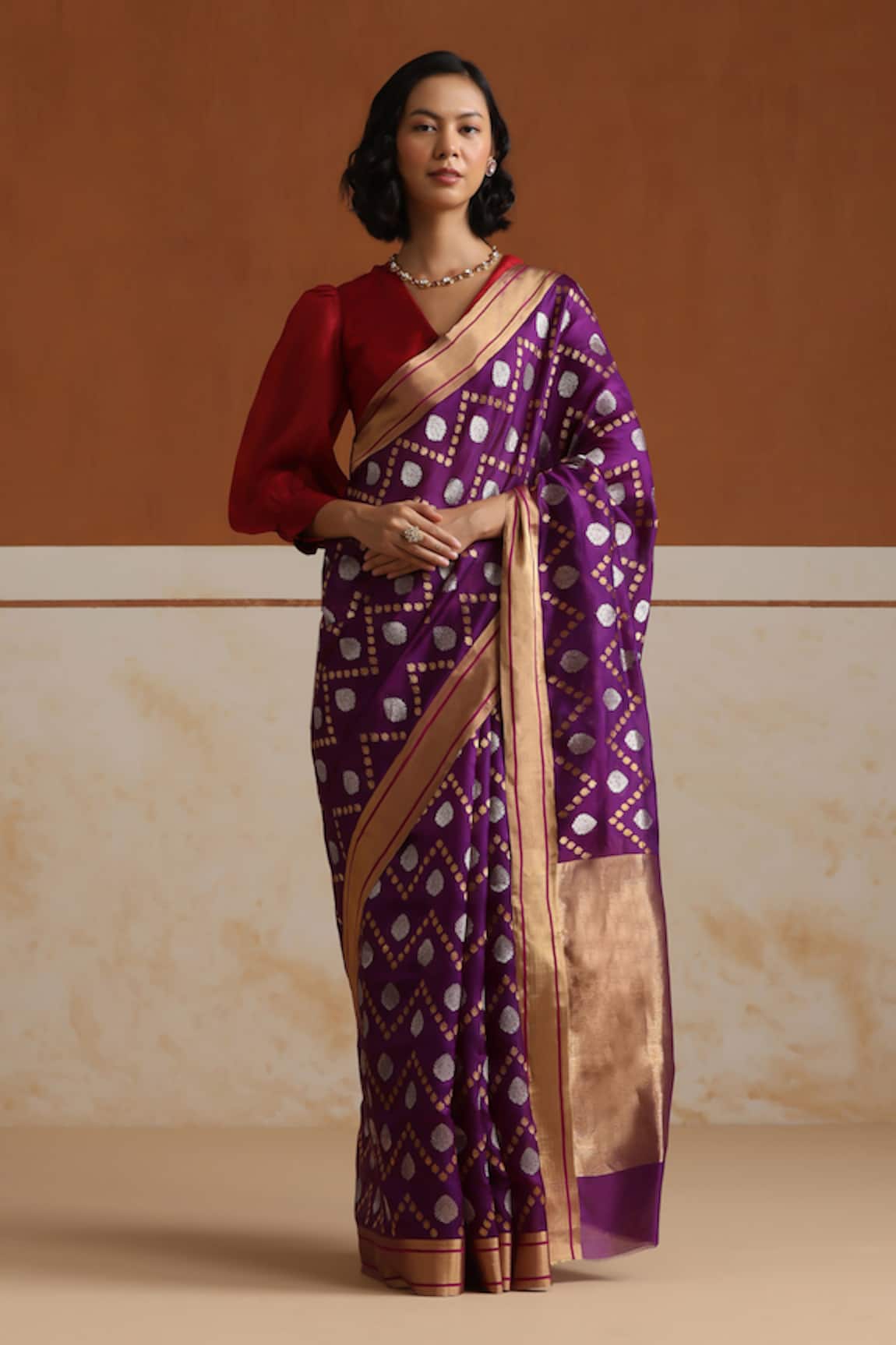 Weaver Story Chanderi Purple Printed Saree With Running Blouse 