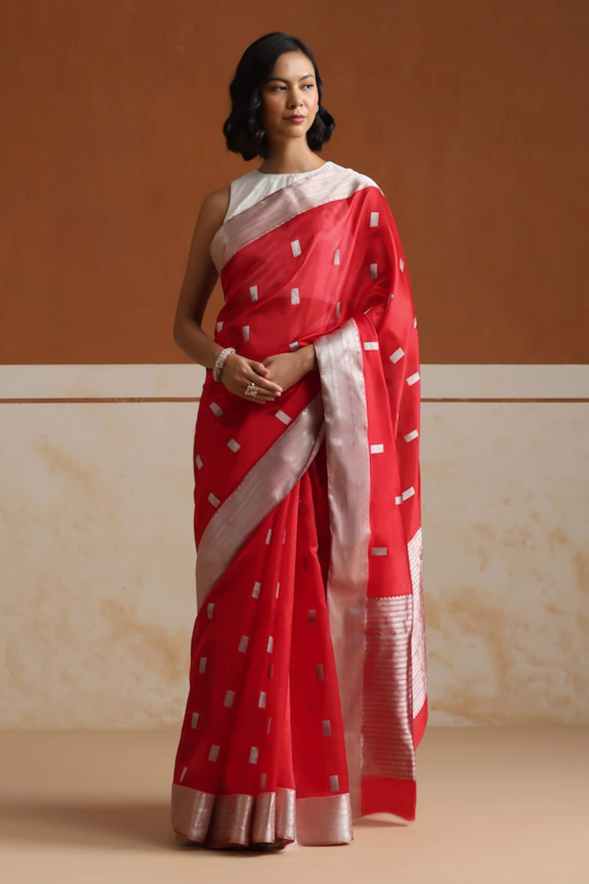 Weaver Story Red Chanderi Designer Saree With Running Blouse 