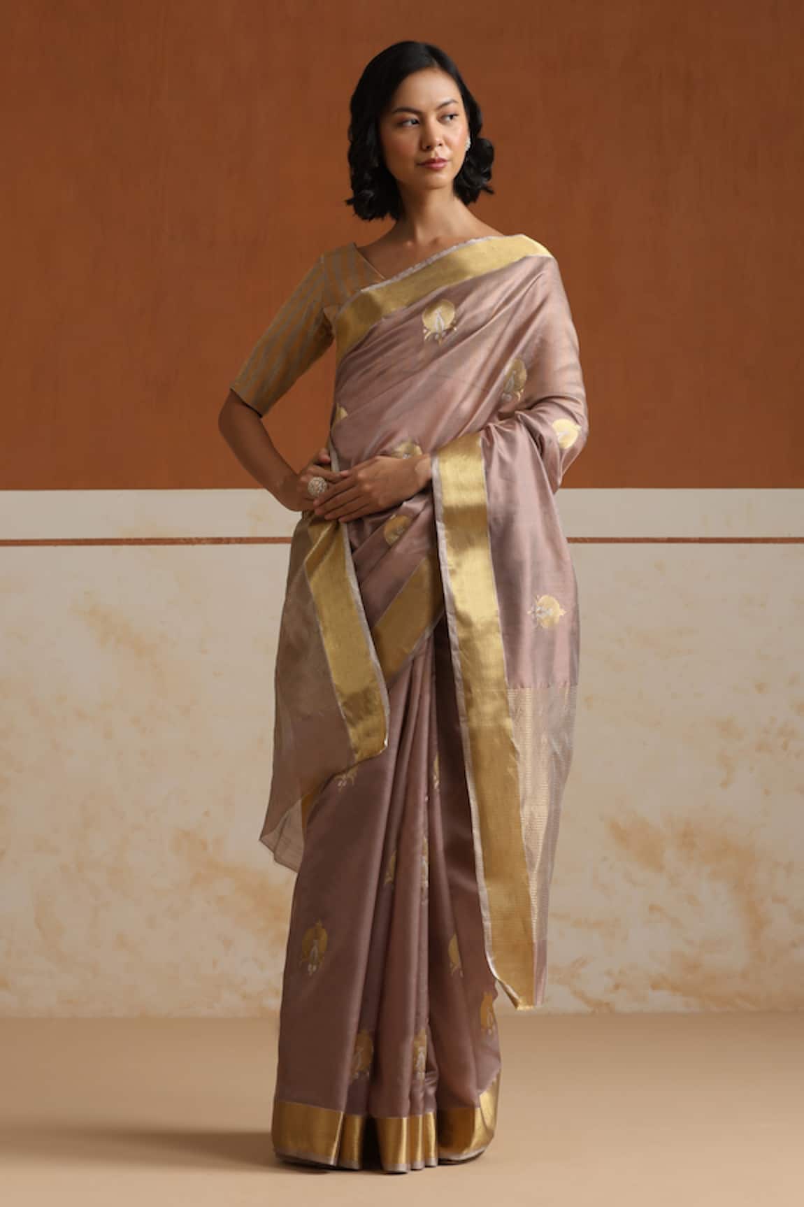 Weaver Story Light Mauve Chanderi Saree With Running Blouse 
