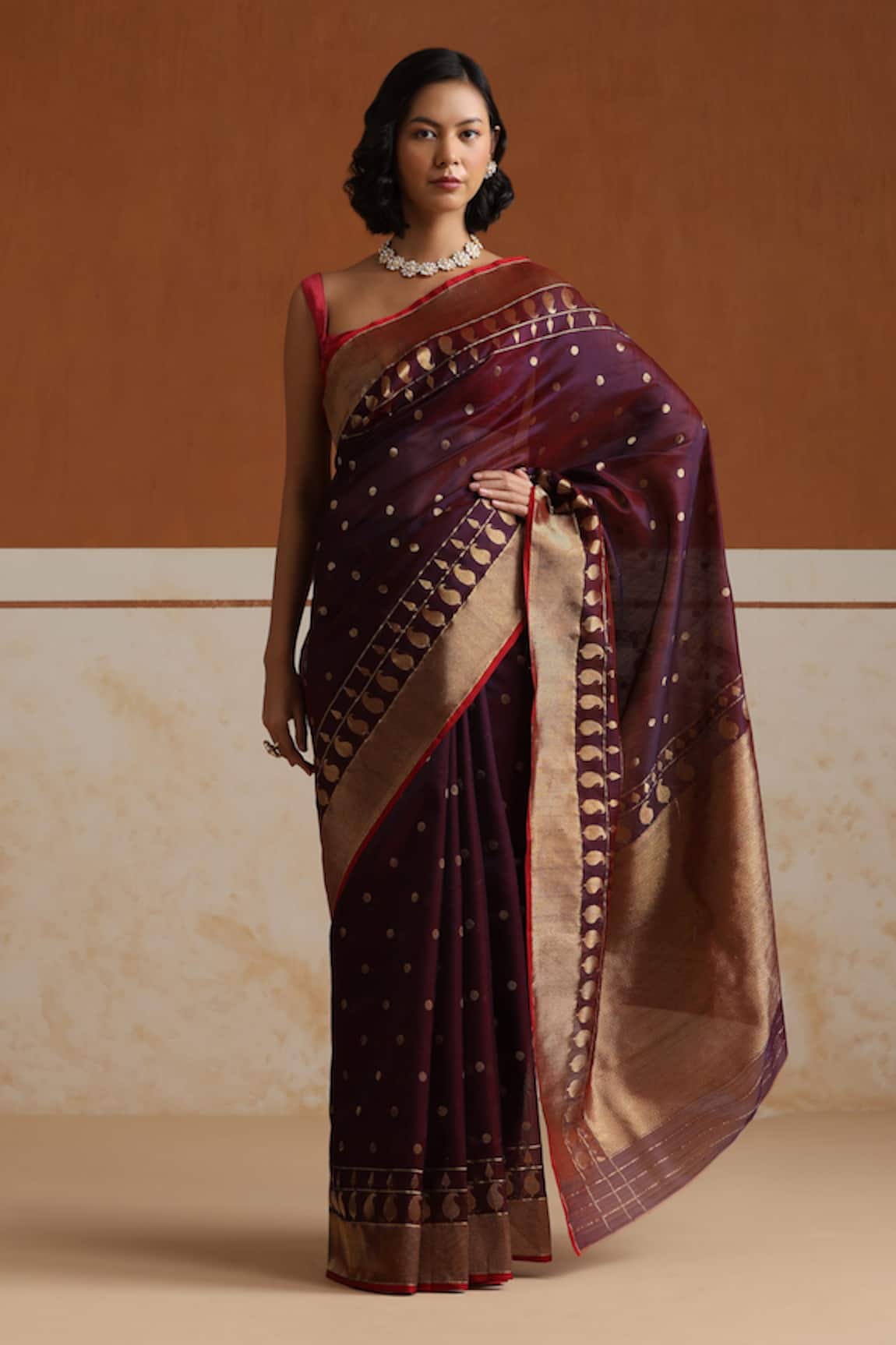 Weaver Story Plum Chanderi Saree With Running Blouse 