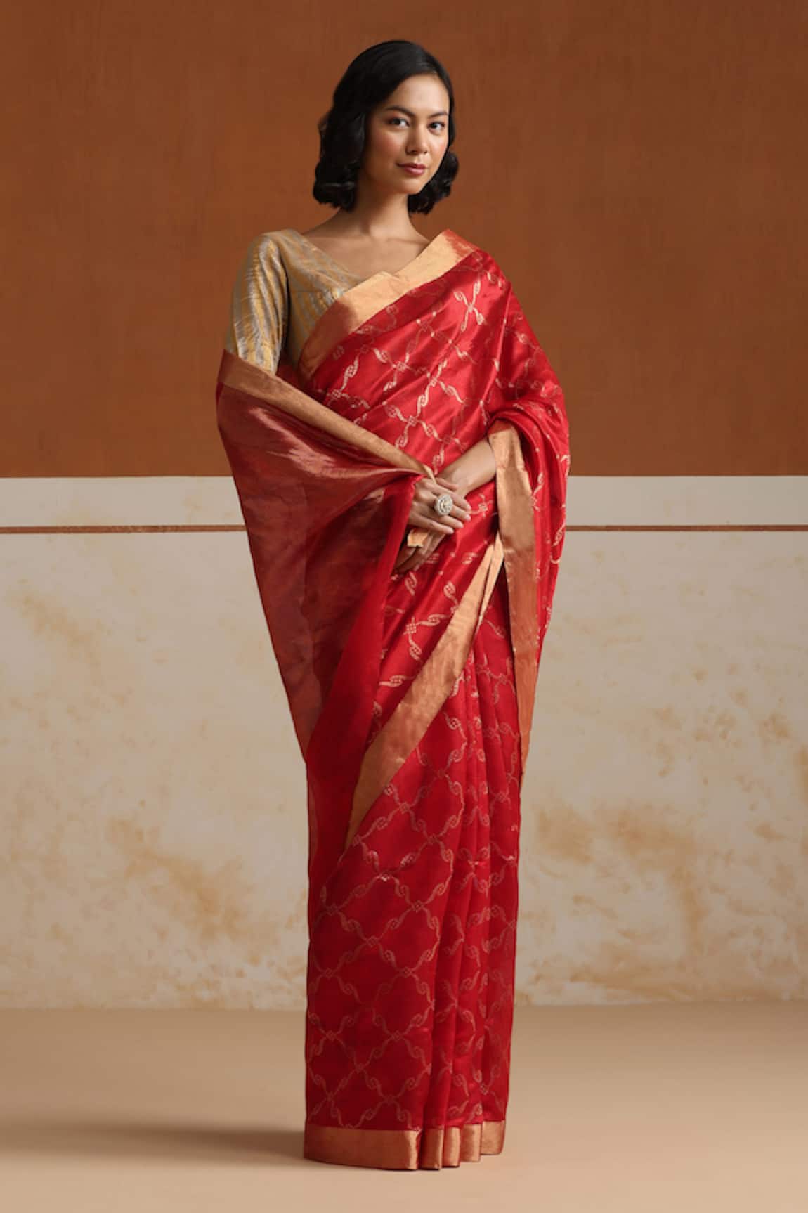 Weaver Story Red Chanderi Designer Saree With Running Blouse 