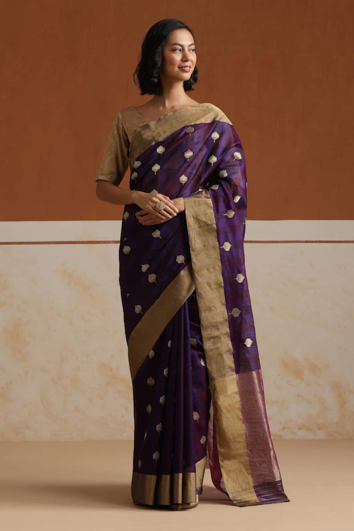 Weaver Story Plum Chanderi Saree with Running Blouse 