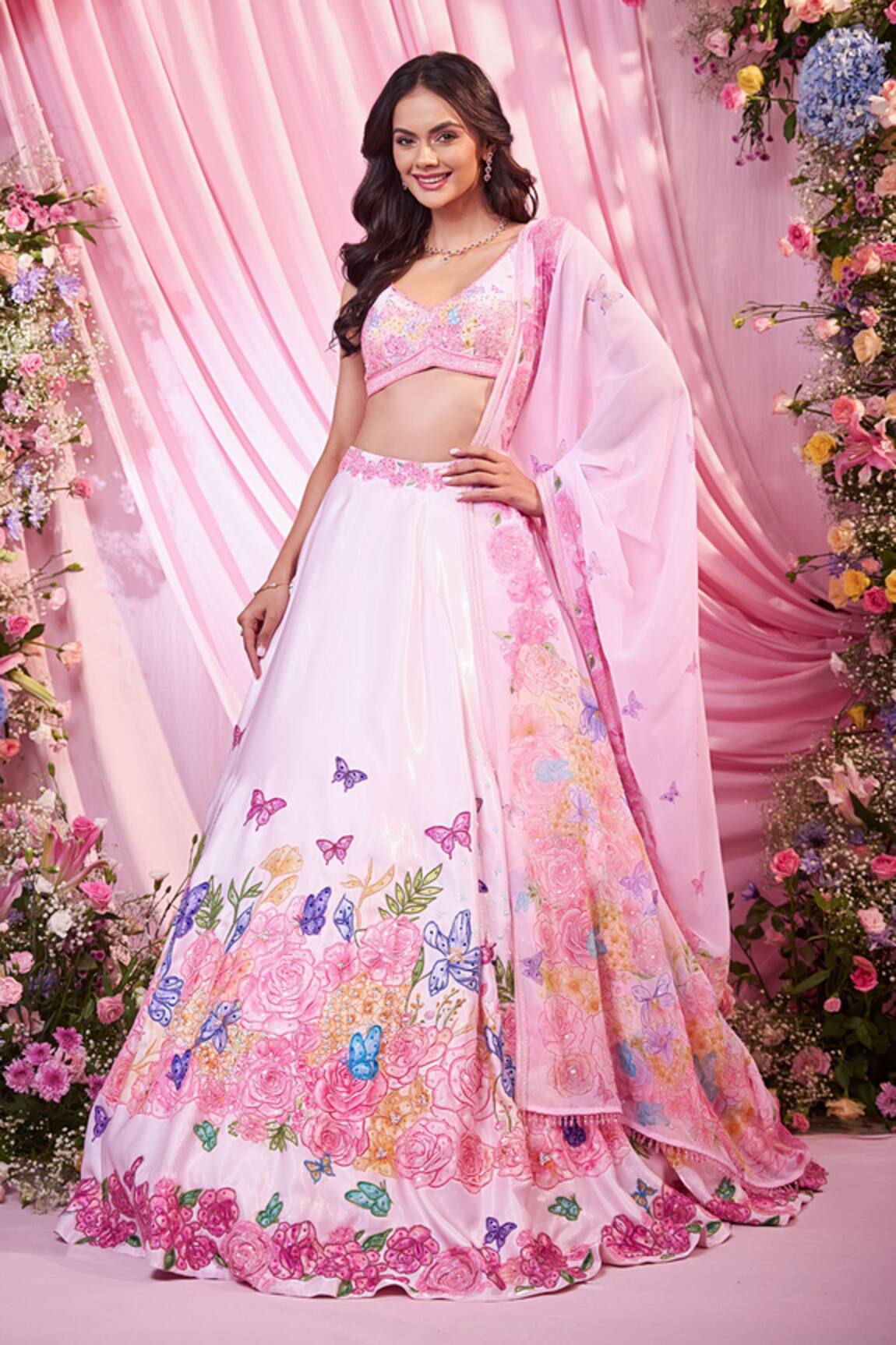Label Priyanka Kar Floral Embroidered Pink Lehenga Set 