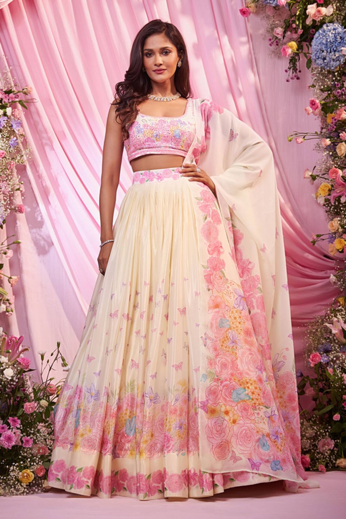 Label Priyanka Kar Floral Embroidered Lehenga Set 