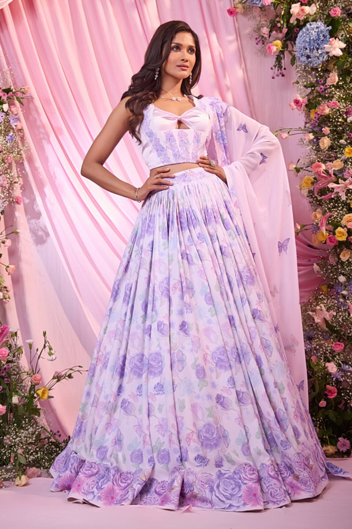 Label Priyanka Kar Floral Hand Embroidered Lehenga Set 