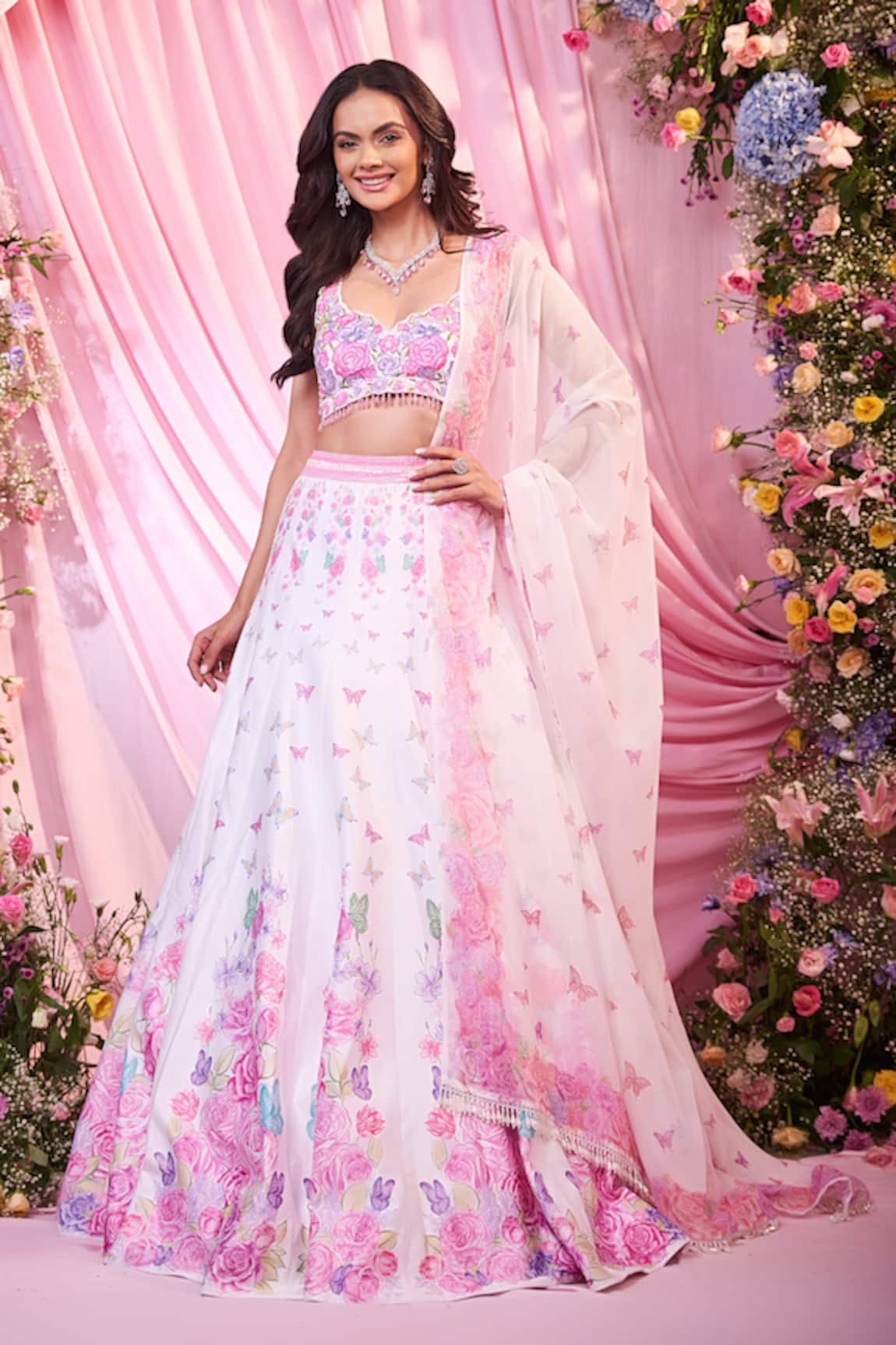 Label Priyanka Kar Floral Hand Embroidered Lehenga Set 