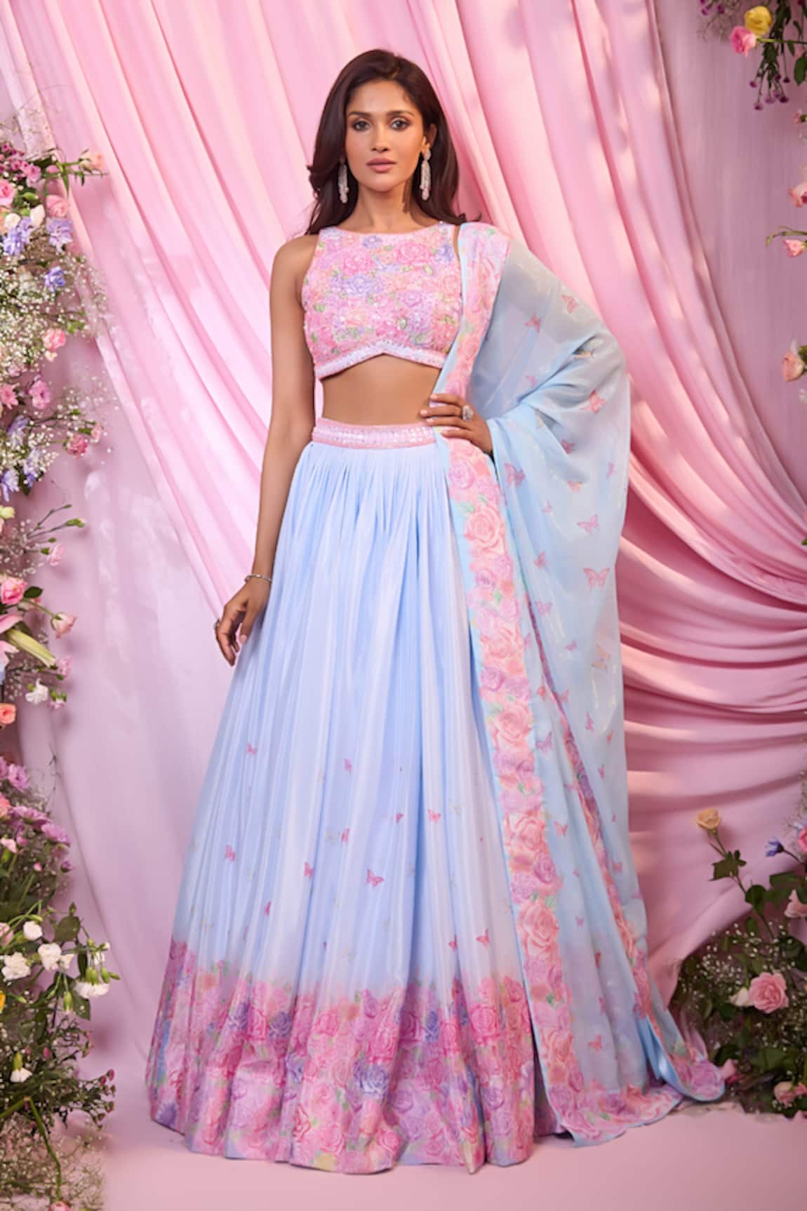 Label Priyanka Kar Floral Embroidered Lehenga Set 